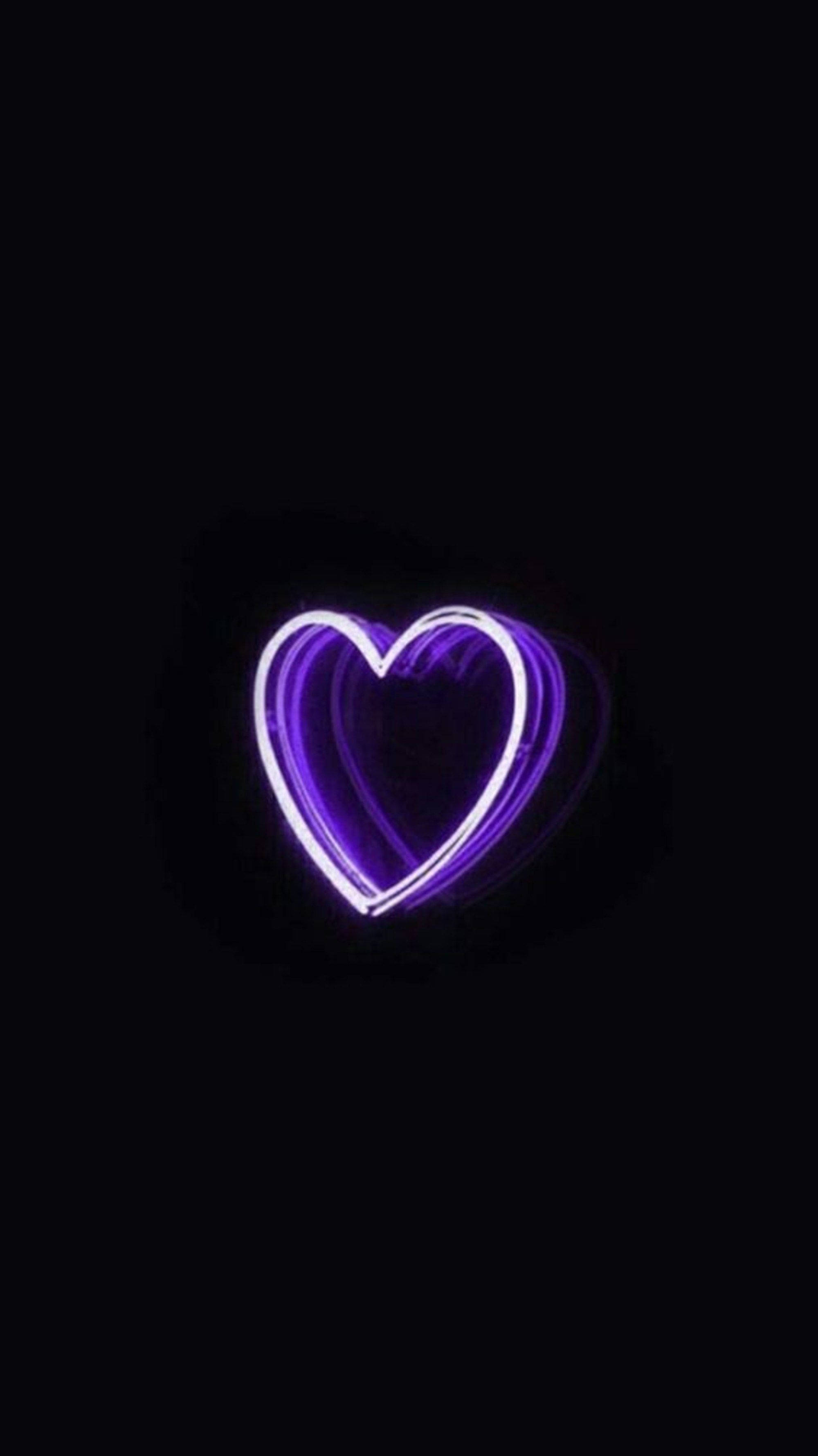 Download Dark Purple And Black Heart Neon Wallpaper