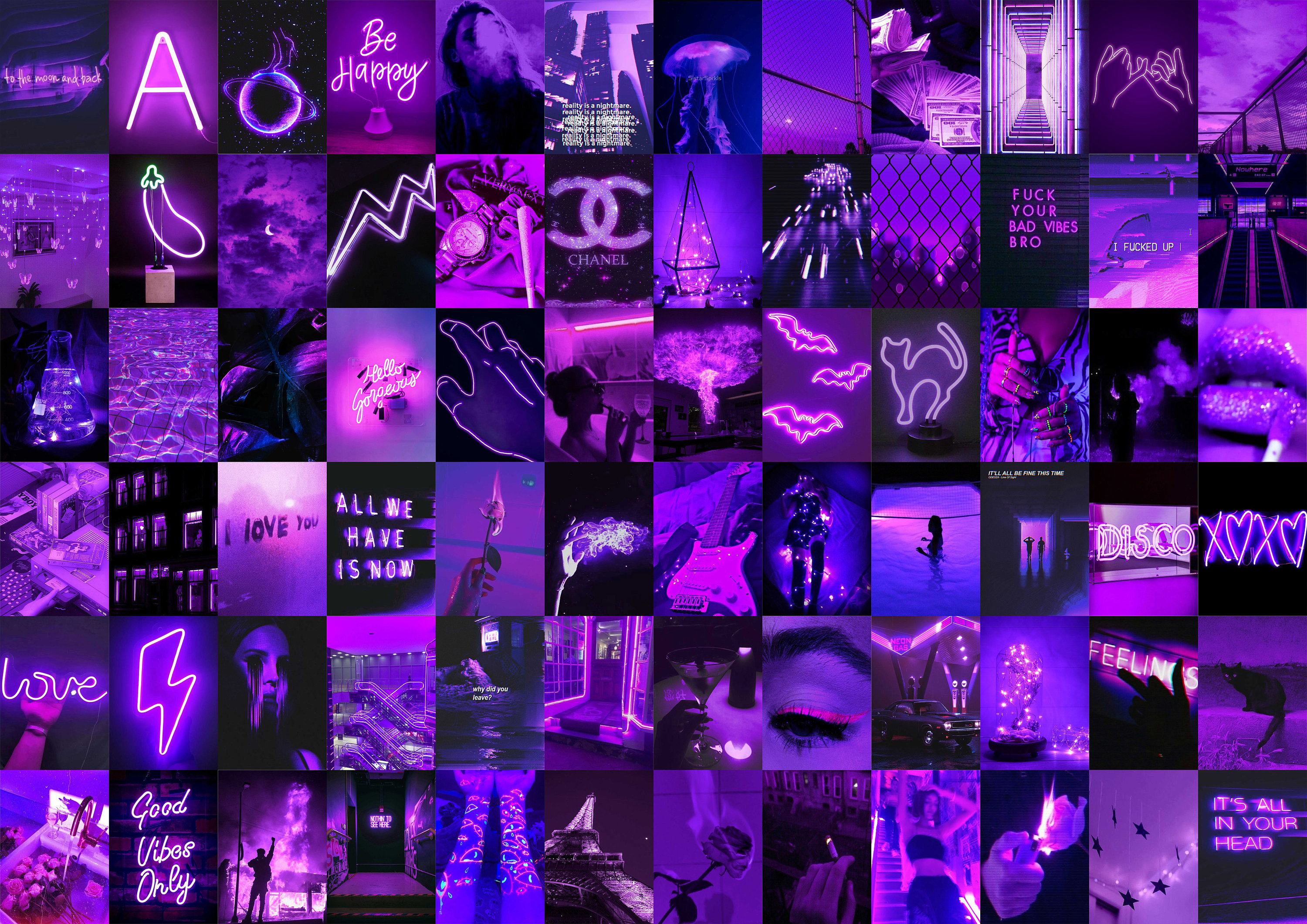 Purple Neon Aesthetic Photo Collage Euphoria Purple Wall