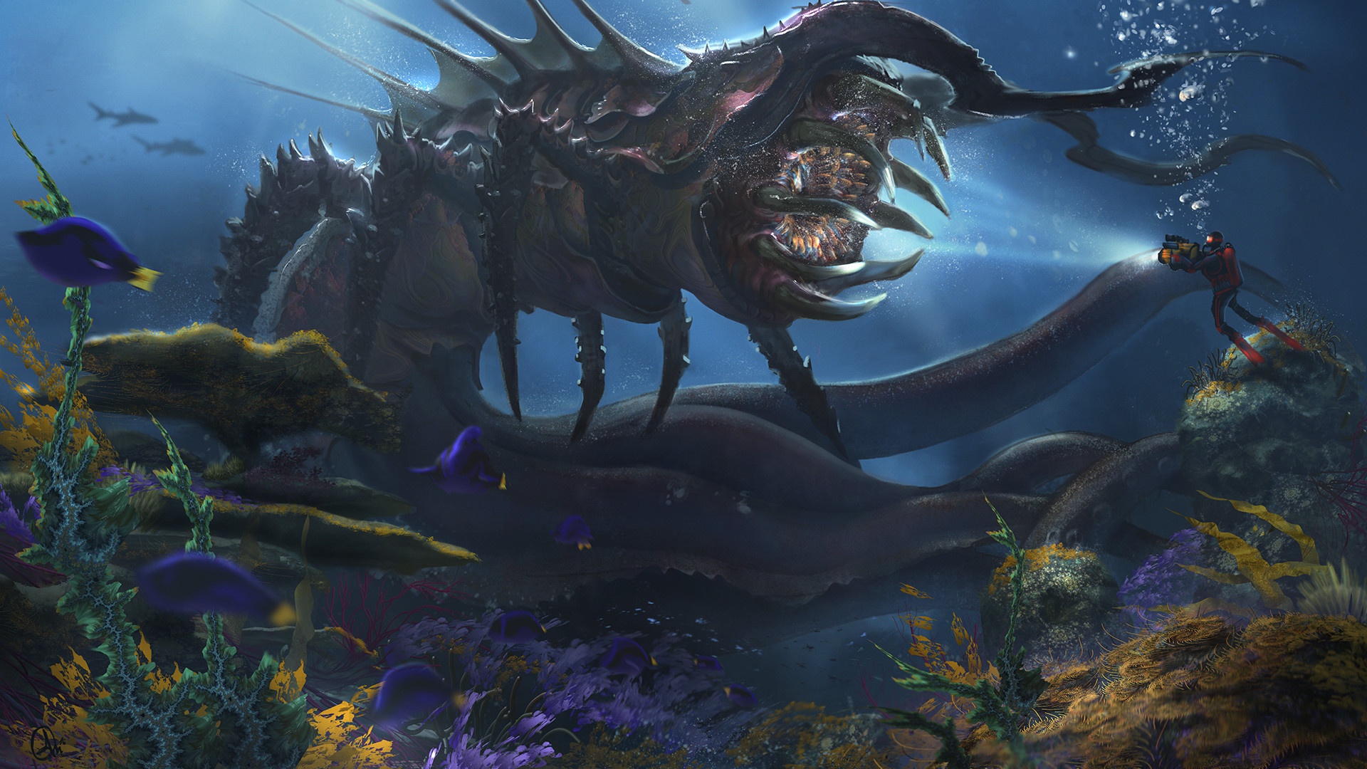 Sea Monster, Creature, Diving, Underwater