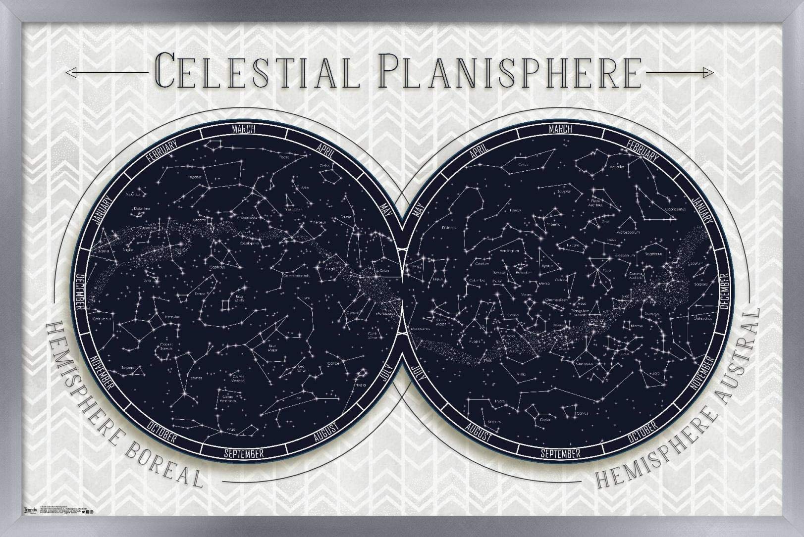 Trends International Celestial Planisphere Wall Poster, 14.725 x 22.375, Silver Framed Version