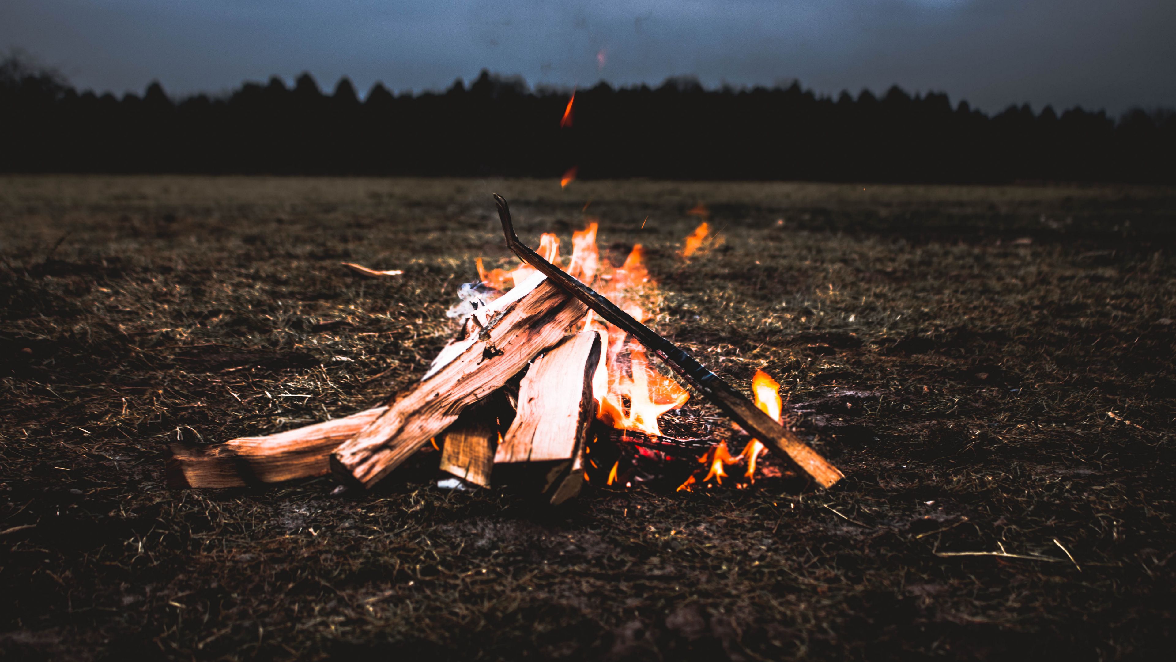 Wallpaper / bonfire, firewood, fire, 4k free download
