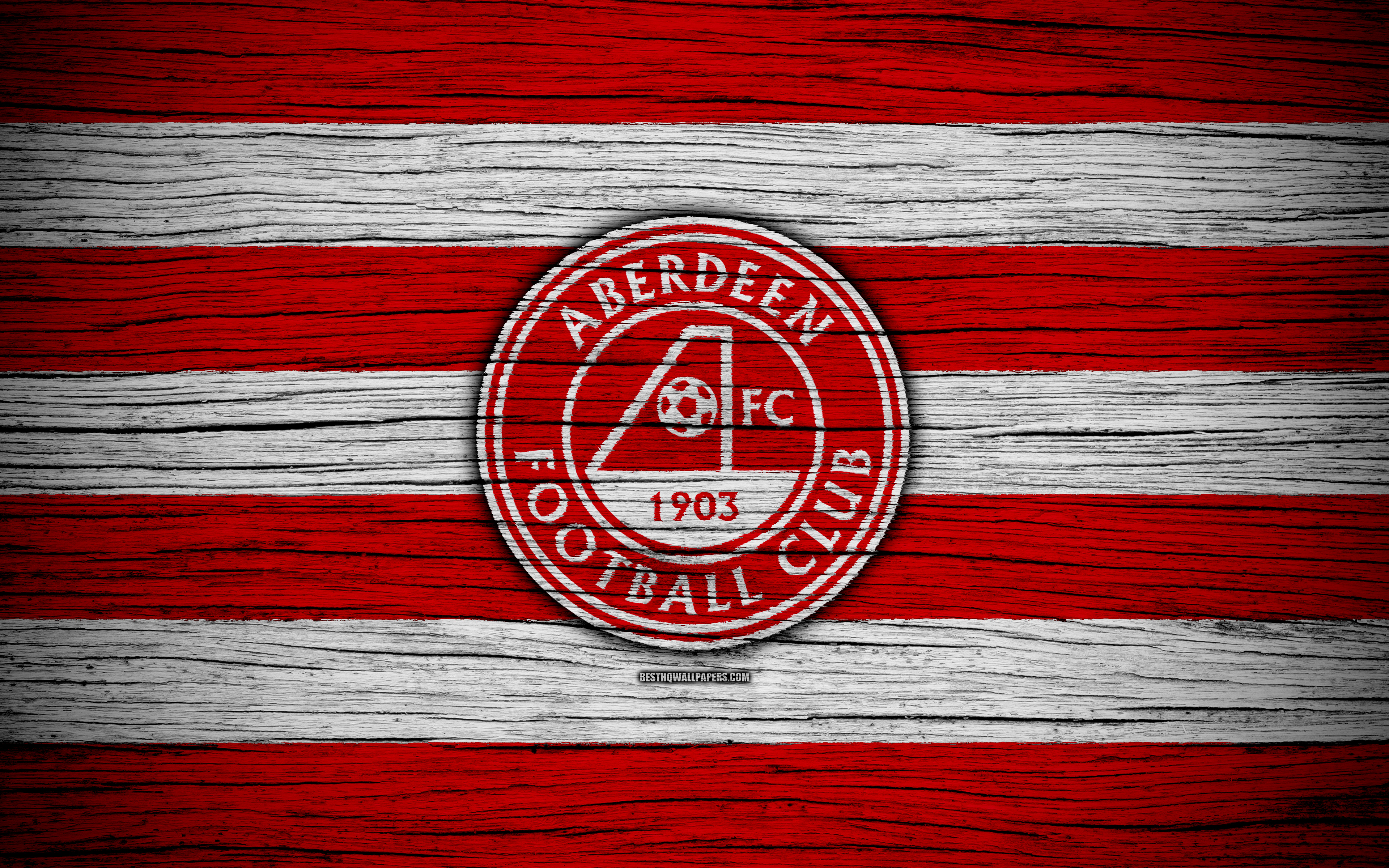Download wallpaper 4k, Aberdeen FC, logo, Scottish Premiership, soccer, football, Scotland, Aberdeen, wooden texture, Scottish Football Championship, FC Aberdeen for desktop with resolution 3840x2400. High Quality HD picture wallpaper