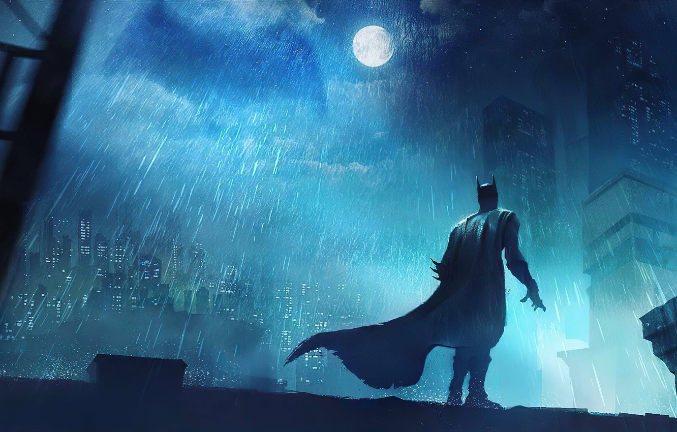 Wallpaper Night, The city, The moon, Light, Rain, Batman image for desktop, section фантастика
