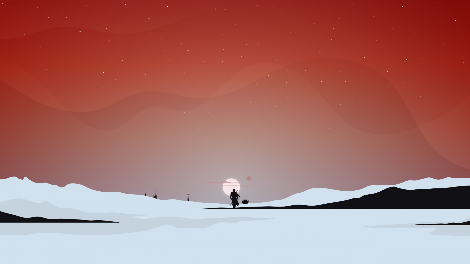 Download wallpaper 1920x1080 minimal, star wars, the mandalorian, silhouette, sunset, landscape, 2020, full hd, hdtv, fhd, 1080p wallpaper, 1920x1080 HD background, 23772