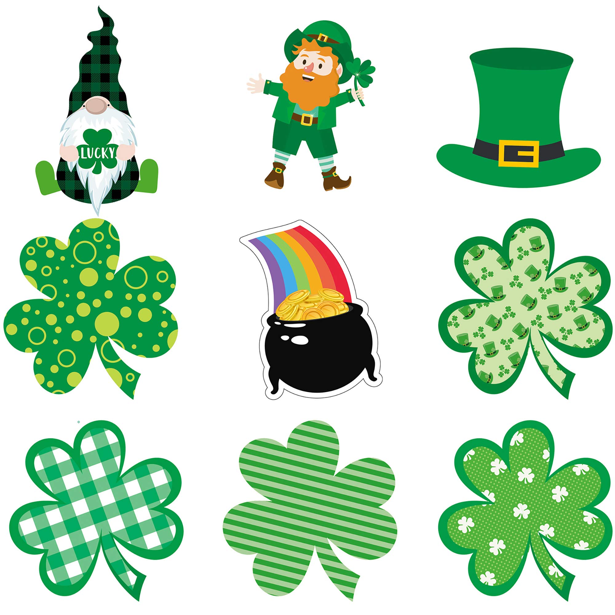 Pieces St. Patrick's Day Cut Outs Irish Paper Cut Outs With 80 Glue Point Dots Gnome Leprechaun Shamrock Cut Outs For St. Patrick's Day Party Home Classroom Bulletin Board Decorations, 10 Designs