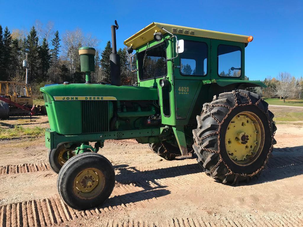 John Deere 4020 tractor; John Deere factory cab; diesel; syncro trans; 18.4 x 34 rear tires;. Farm Equipment & Machinery Tractors