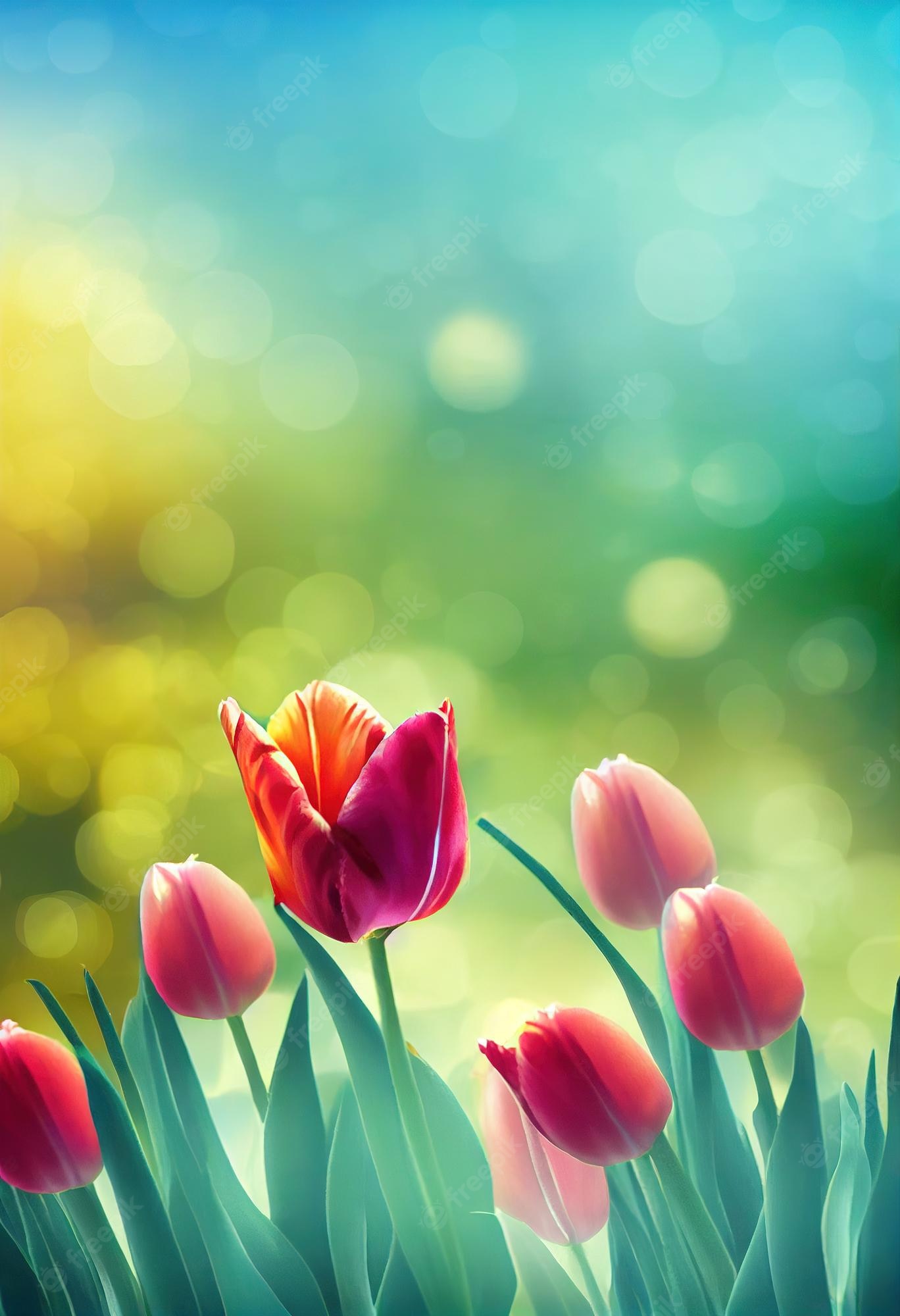 Premium Photo. Bright tulips for colorful beautiful colors wallpaper flowers