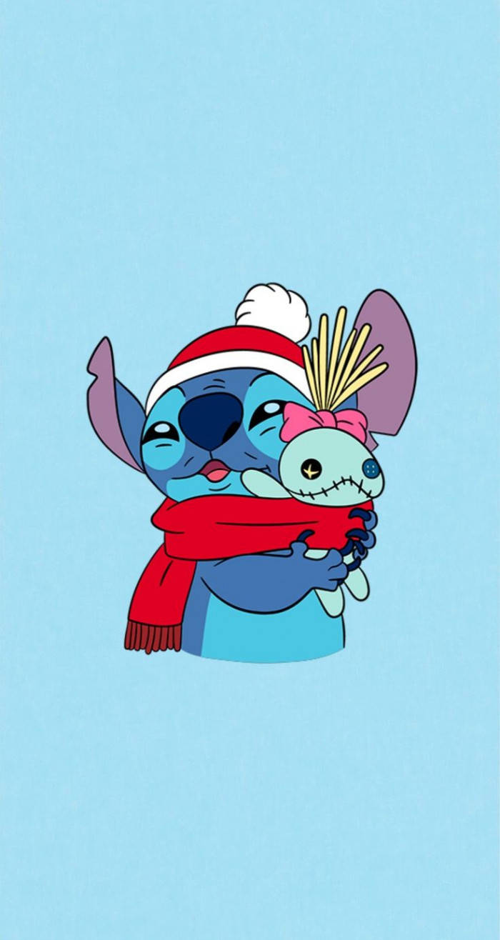 Download Cute Christmas Stitch Cuddling Scrump Wallpaper