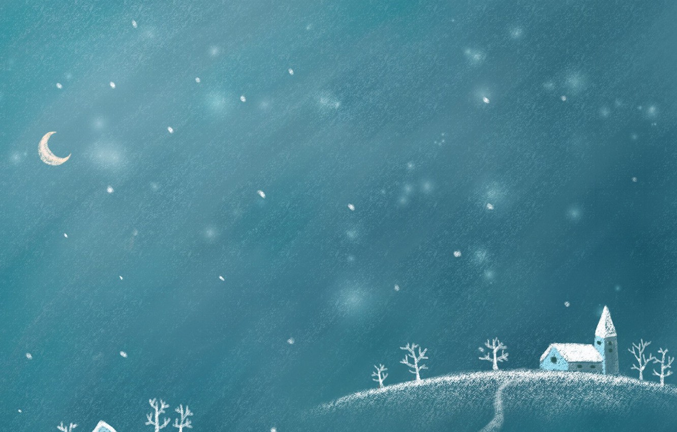 Wallpaper winter, snow, night, the moon, new year, winter night image for desktop, section минимализм