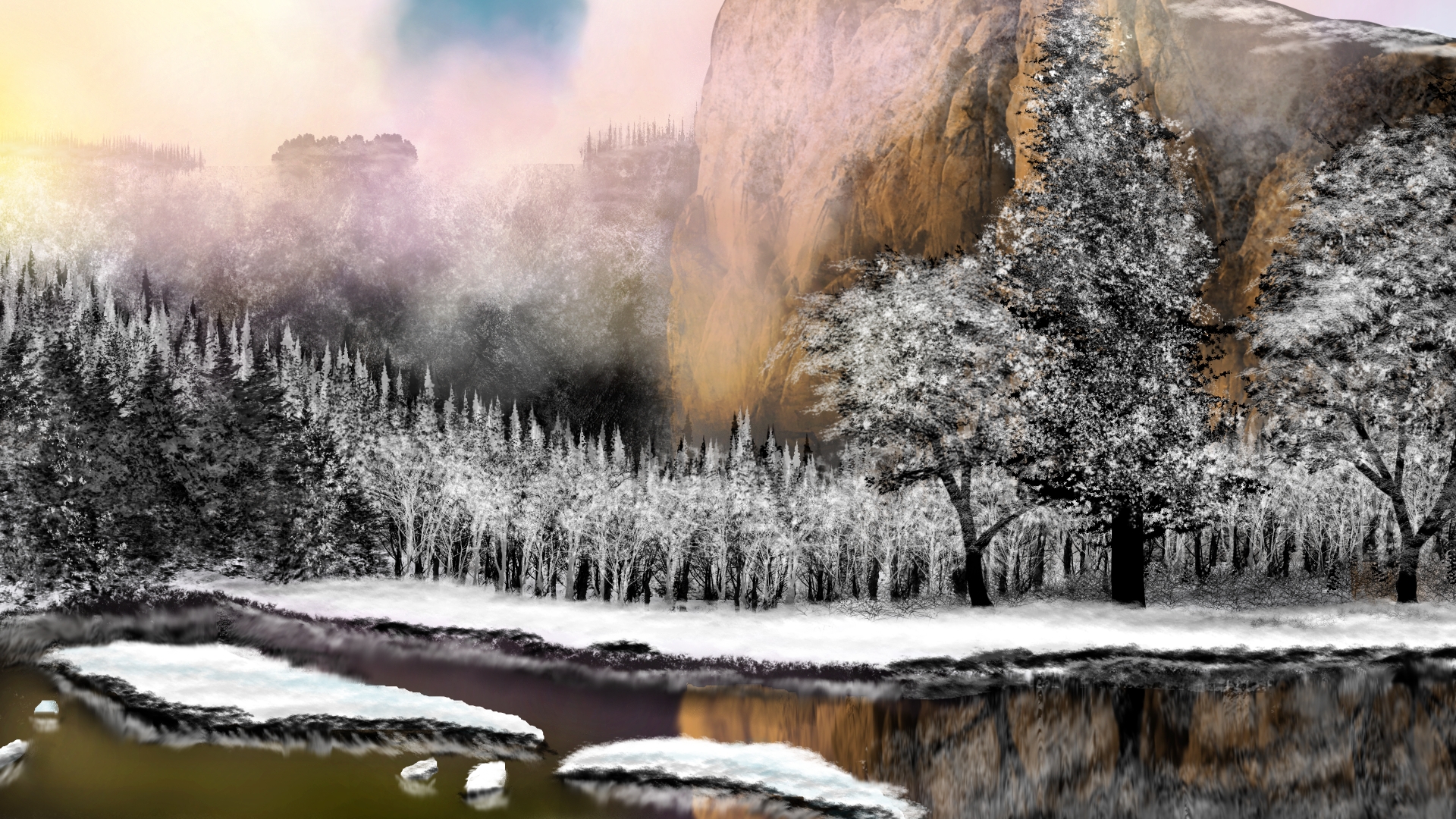Digital Painting Digital Art Nature Winter Wallpaper:1920x1080