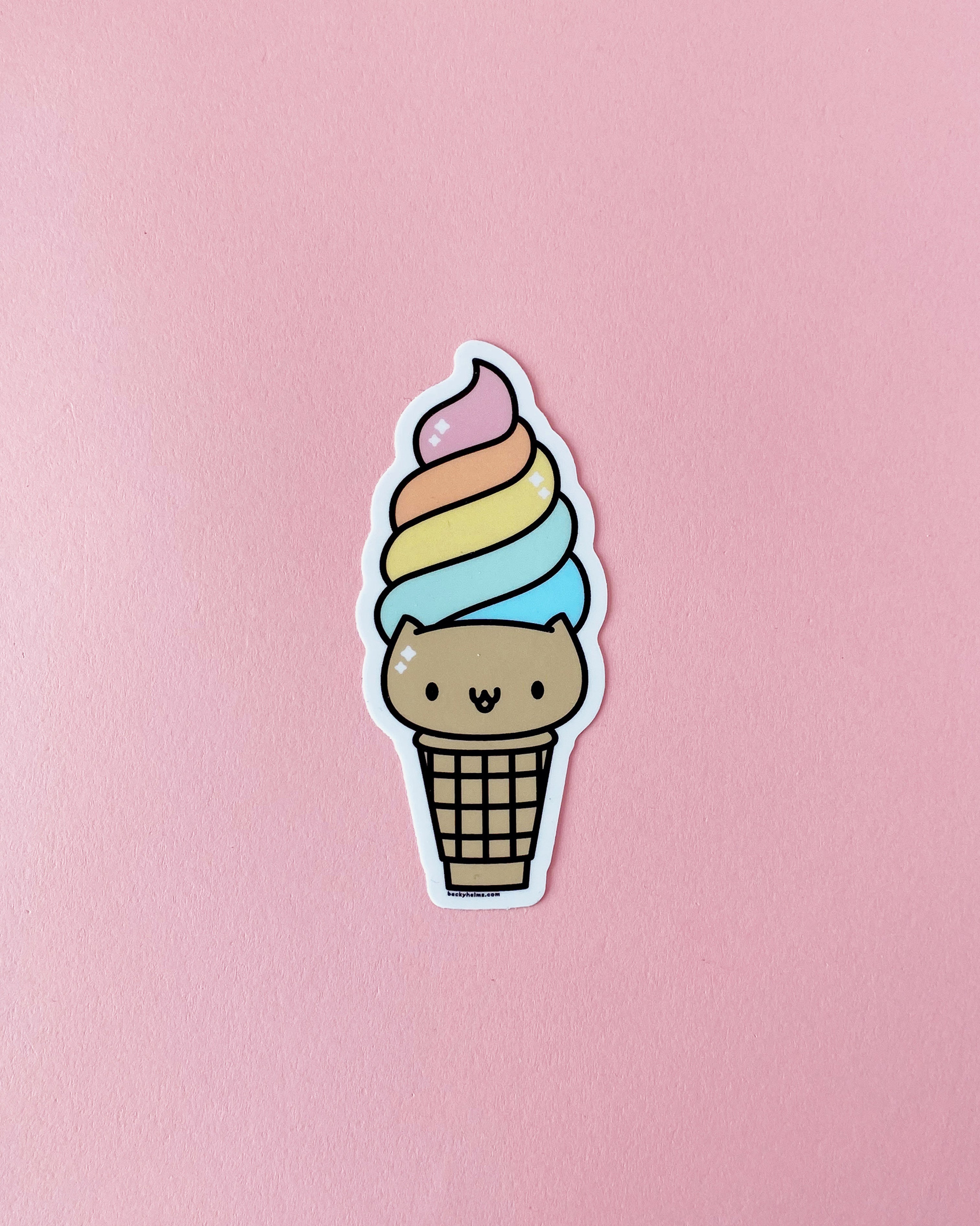 Rainbow Soft Serve Ice Cream Cat Vinyl Sticker