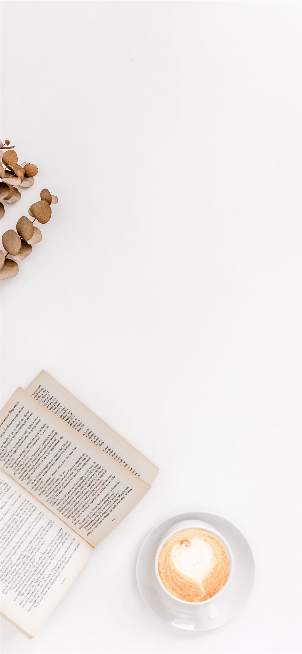 white ceramic mug beside white book iPhone 11 Wallpaper Free Download