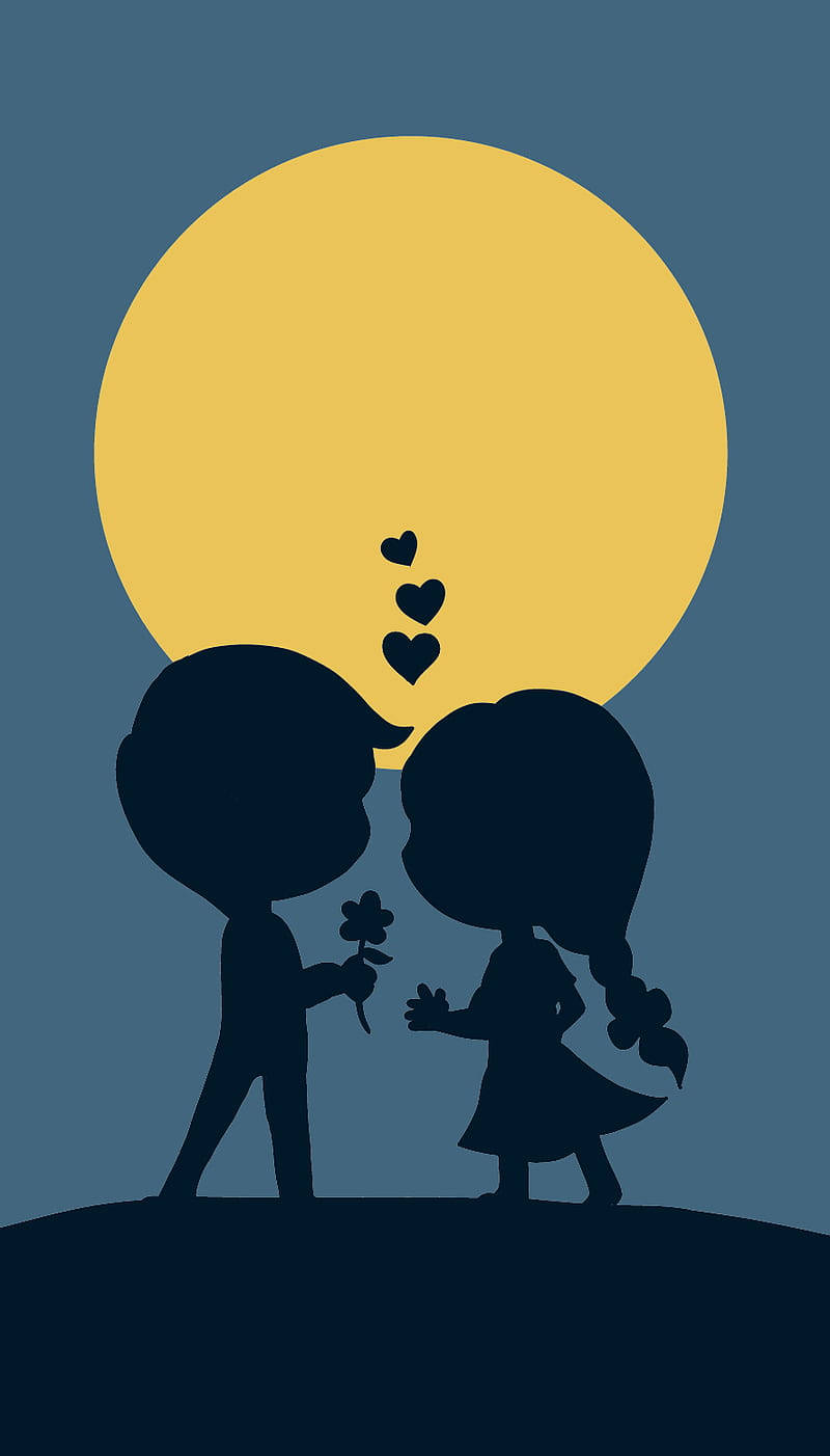 Download Love Cartoon Moon Silhouette Wallpaper