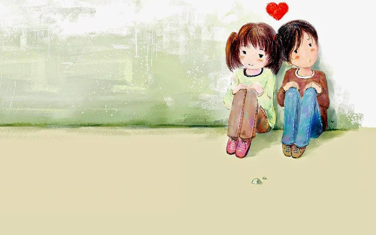 Download Wholesome Cartoon Boy And Girl Wallpaper