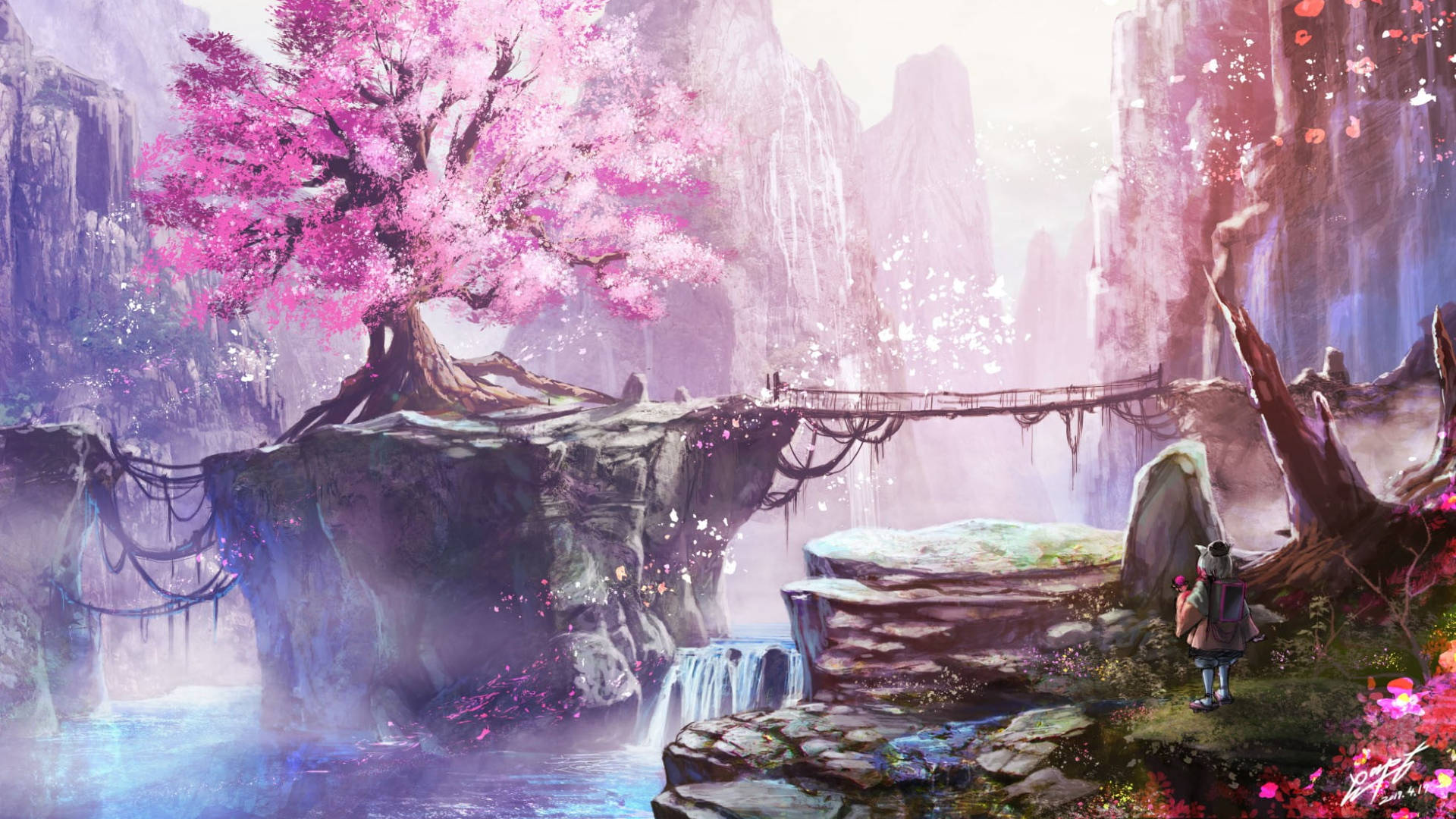 Download Anime Aesthetic Of Flower Pc Wallpaper