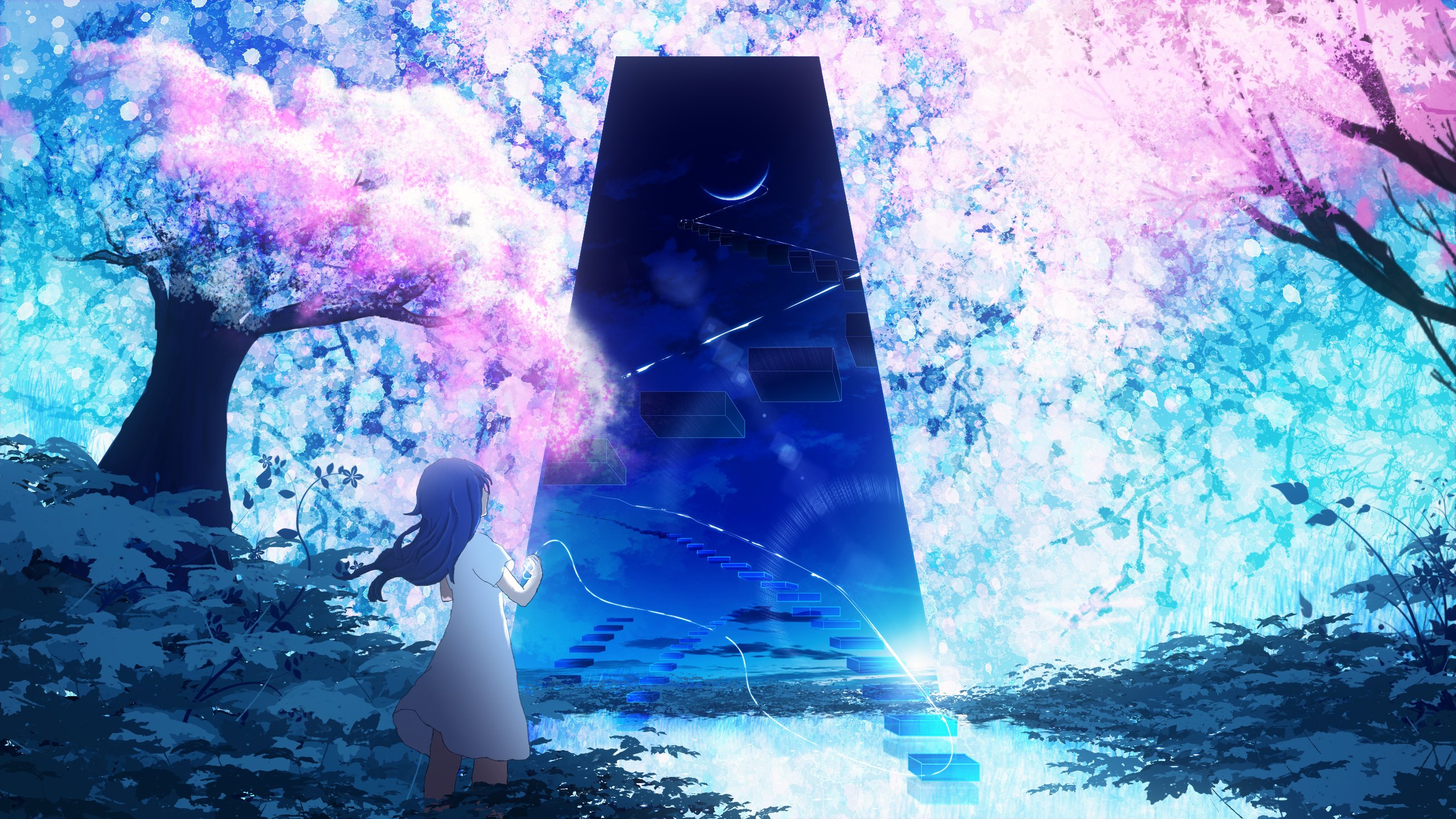 HD desktop wallpaper: Anime, Fantasy, Tree, Cherry Blossom, Original download free picture