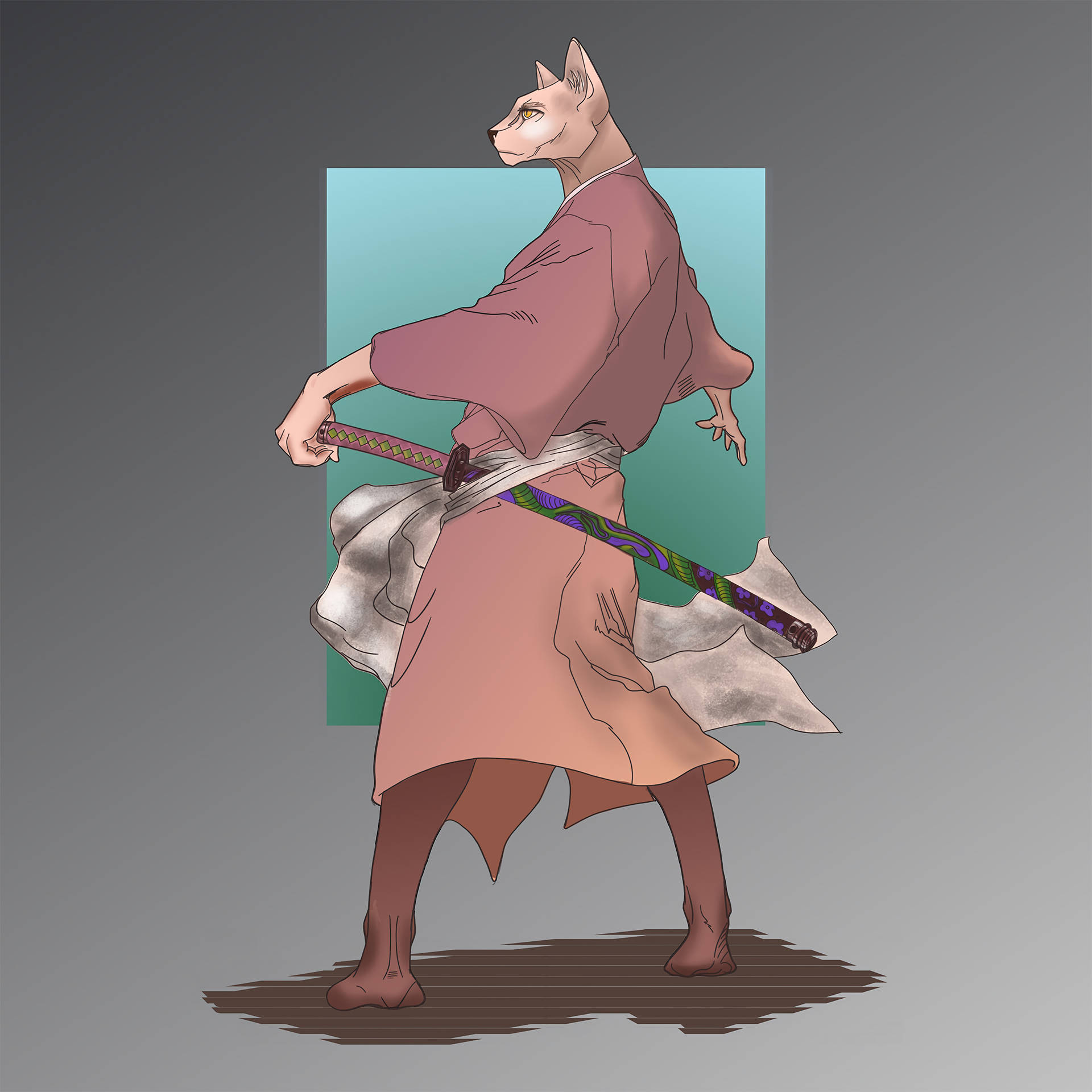 Download Animated Cat Samurai Wallpaper