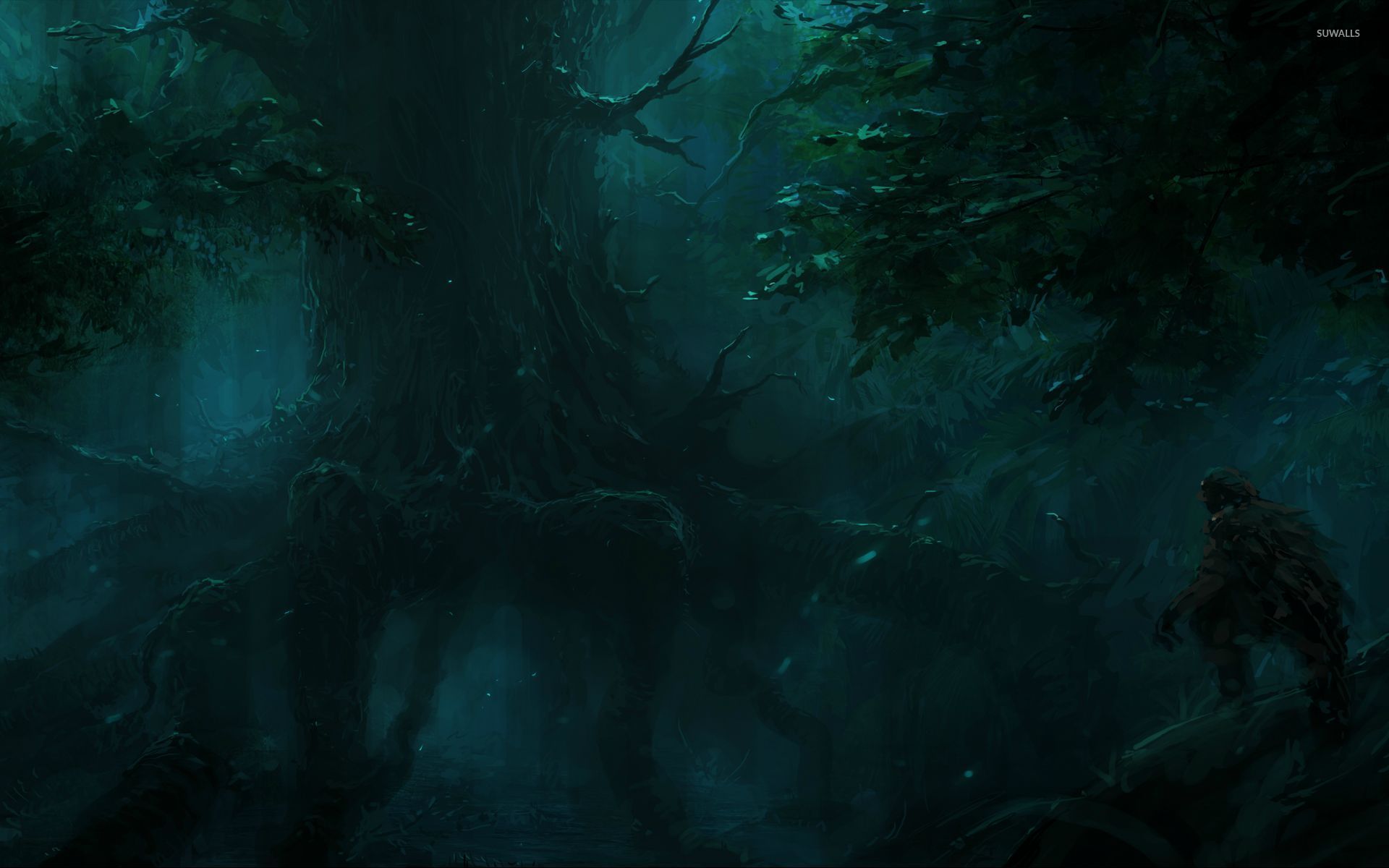 Hunter in the dark forest wallpaper wallpaper