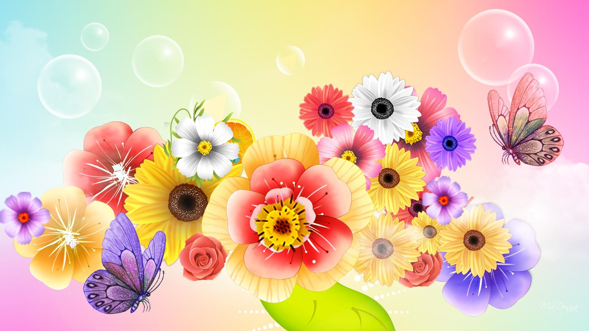 HD desktop wallpaper: Flower, Butterfly, Colorful, Spring, Artistic, Bubble download free picture