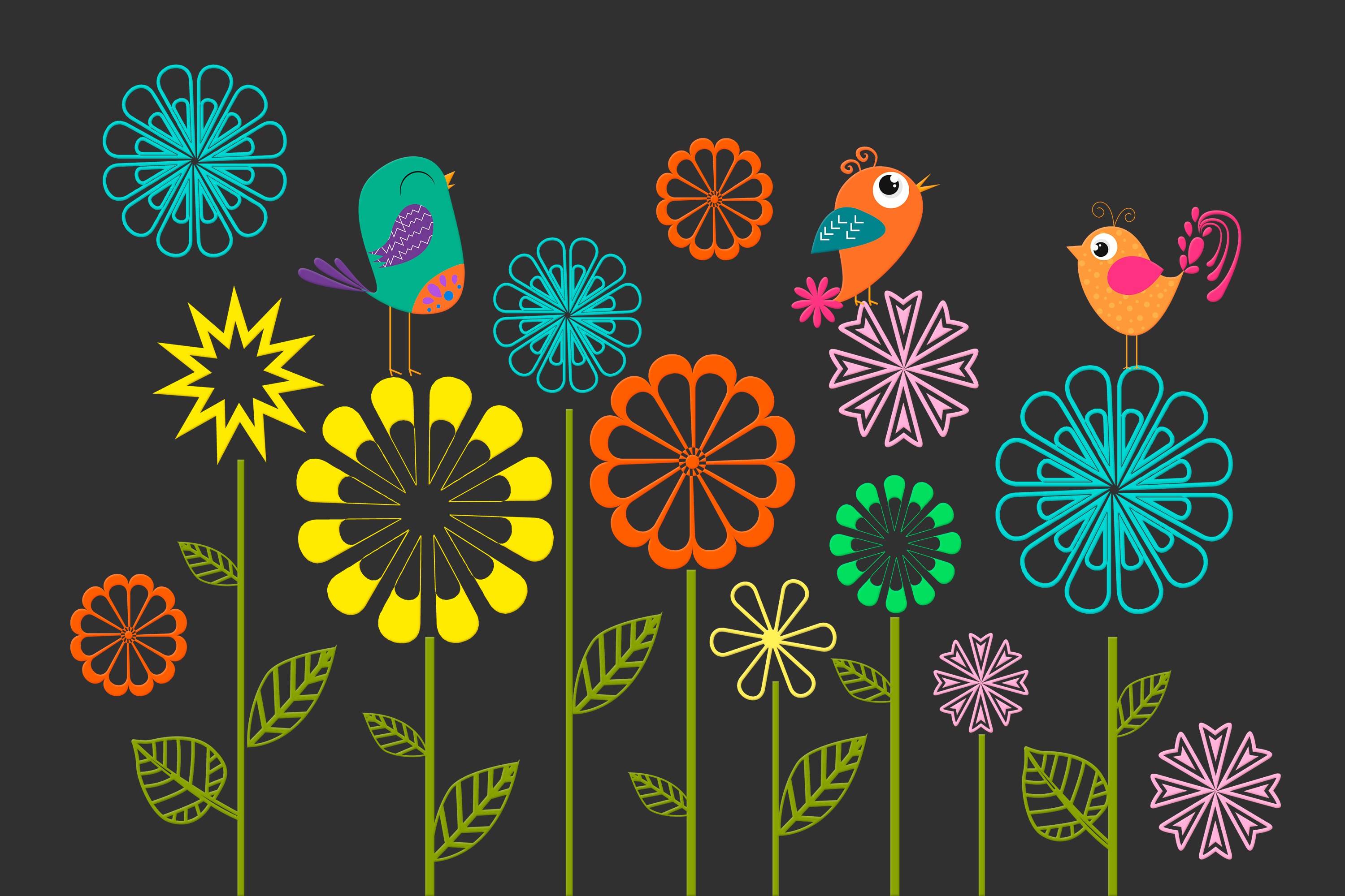Spring, Birds, Colorful, Vectors, , Flowers Gallery HD Wallpaper