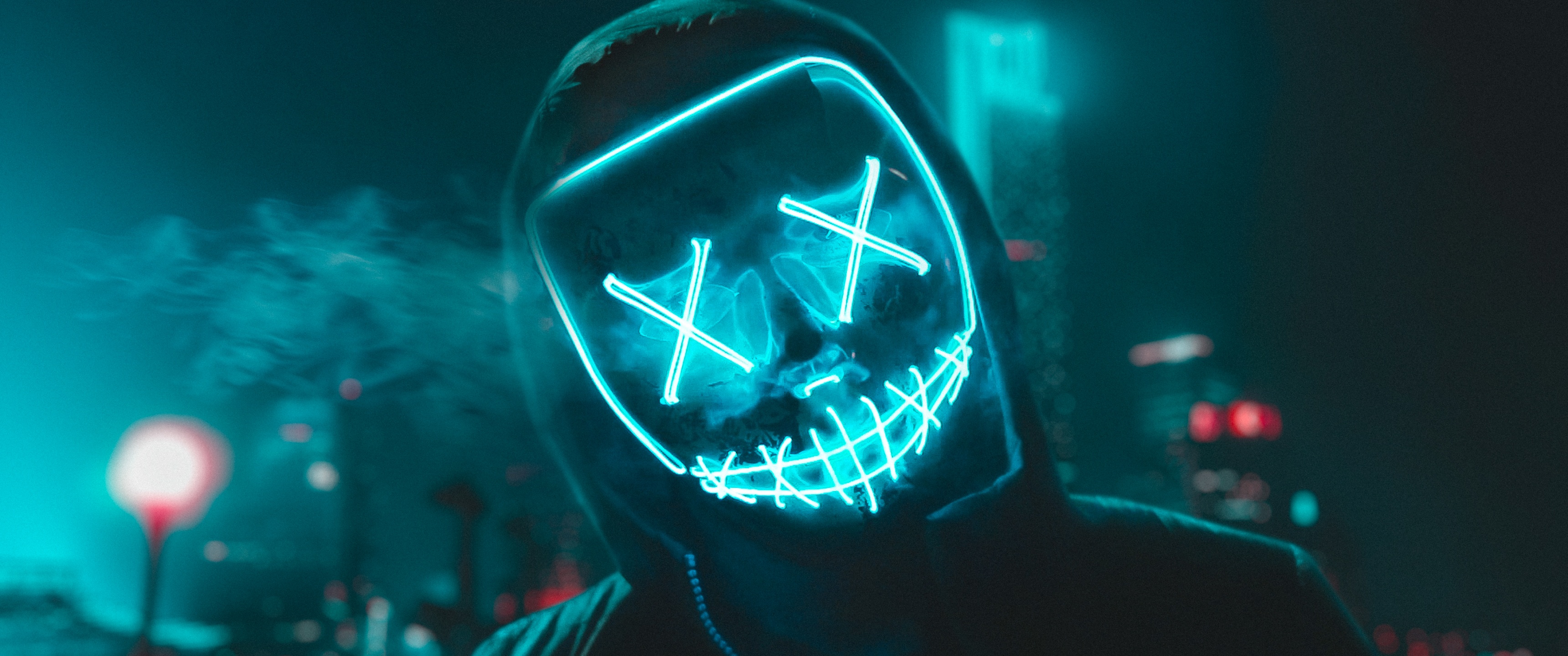 LED mask Wallpaper 4K, Neon, Urban, Night, Photography
