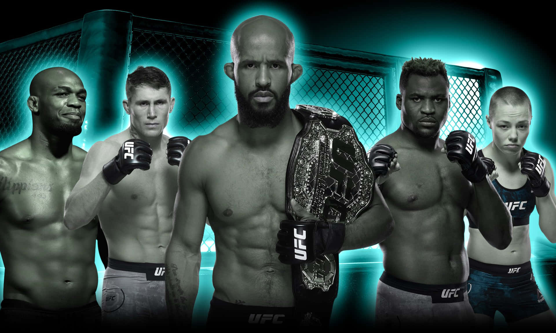 Download Demetrious Johnson With Mma Fighters Poster Wallpaper