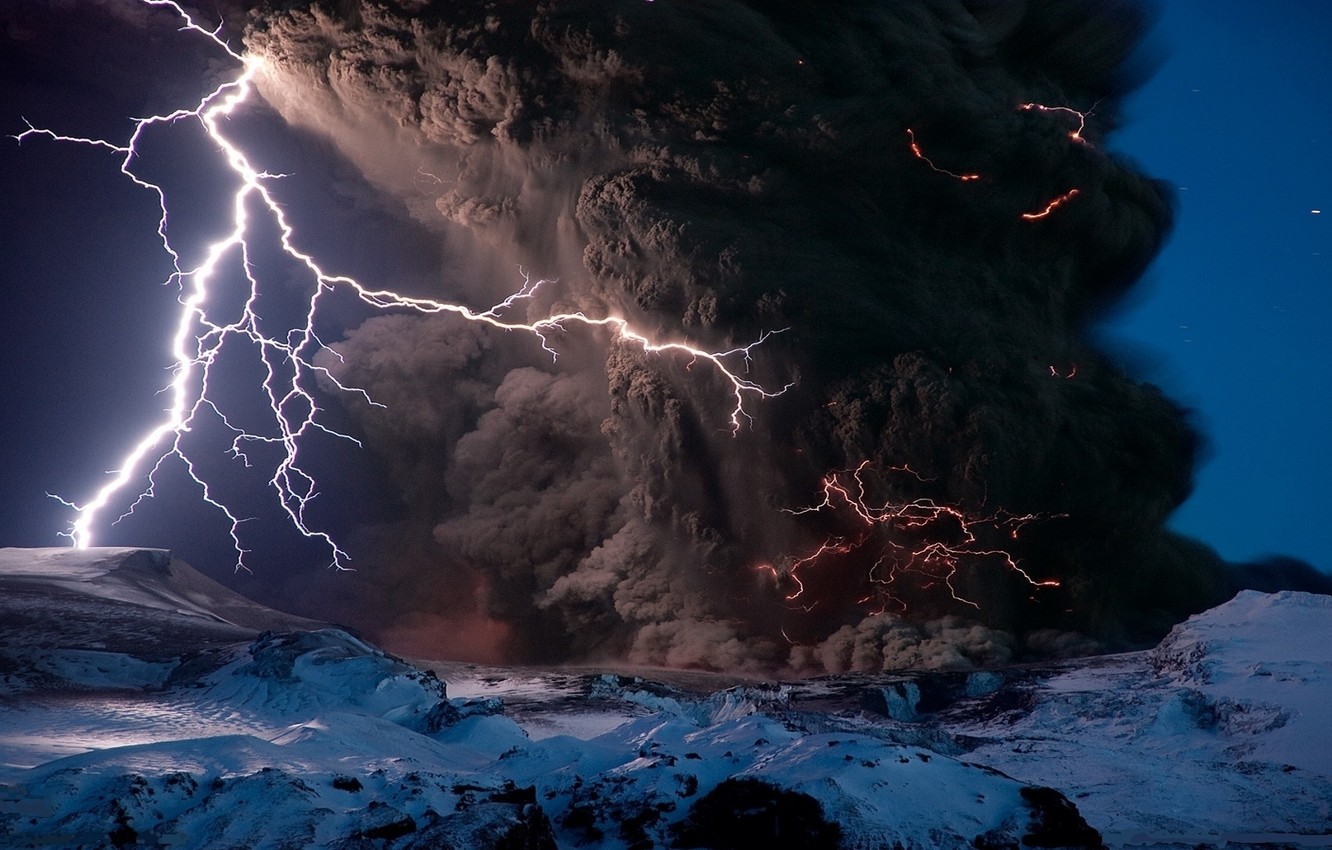 Wallpaper the storm, ash, element, lightning, the volcano image for desktop, section природа