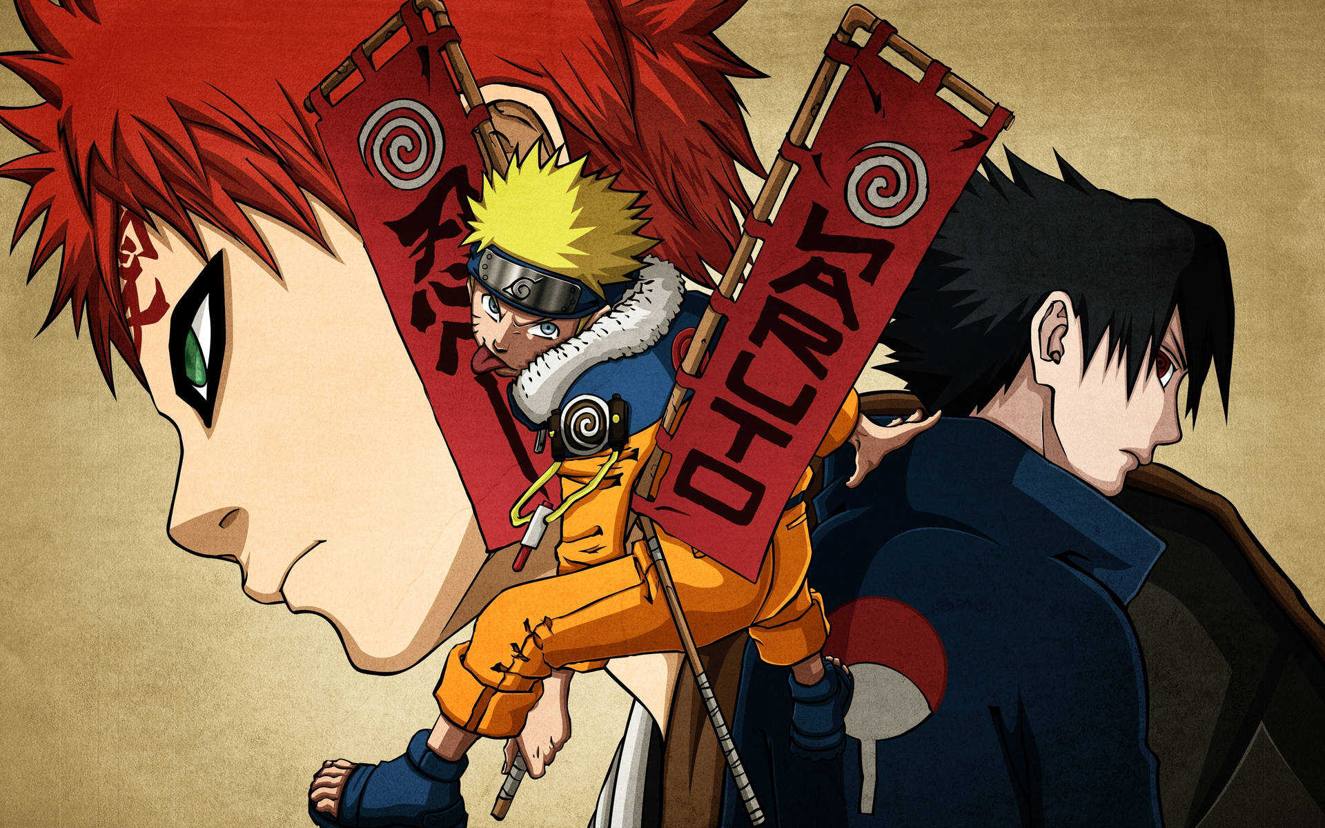 Download Gaara With Naruto And Sasuke Wallpaper