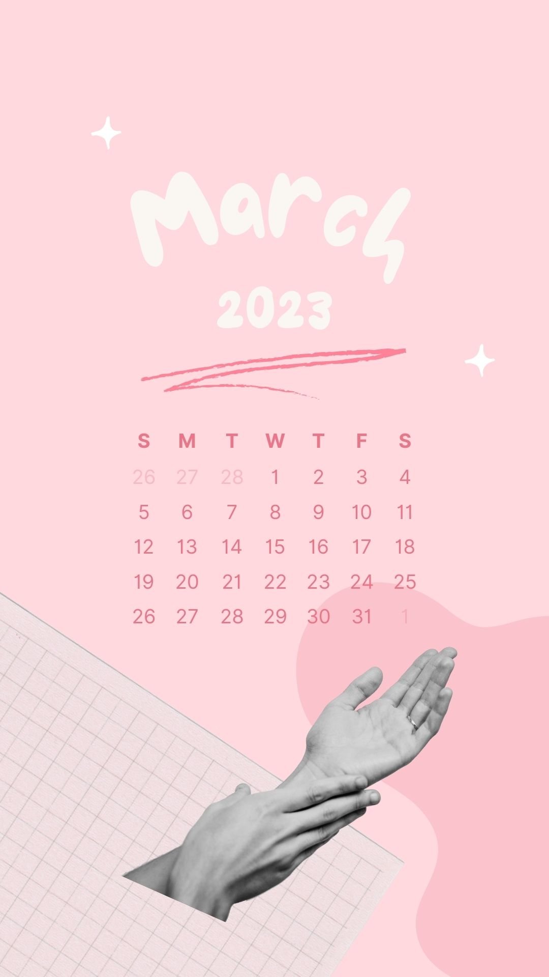 March 2023 free aesthetic calendar wallpaper / lock screen background for your phone ⋆ The Aesthetic Shop