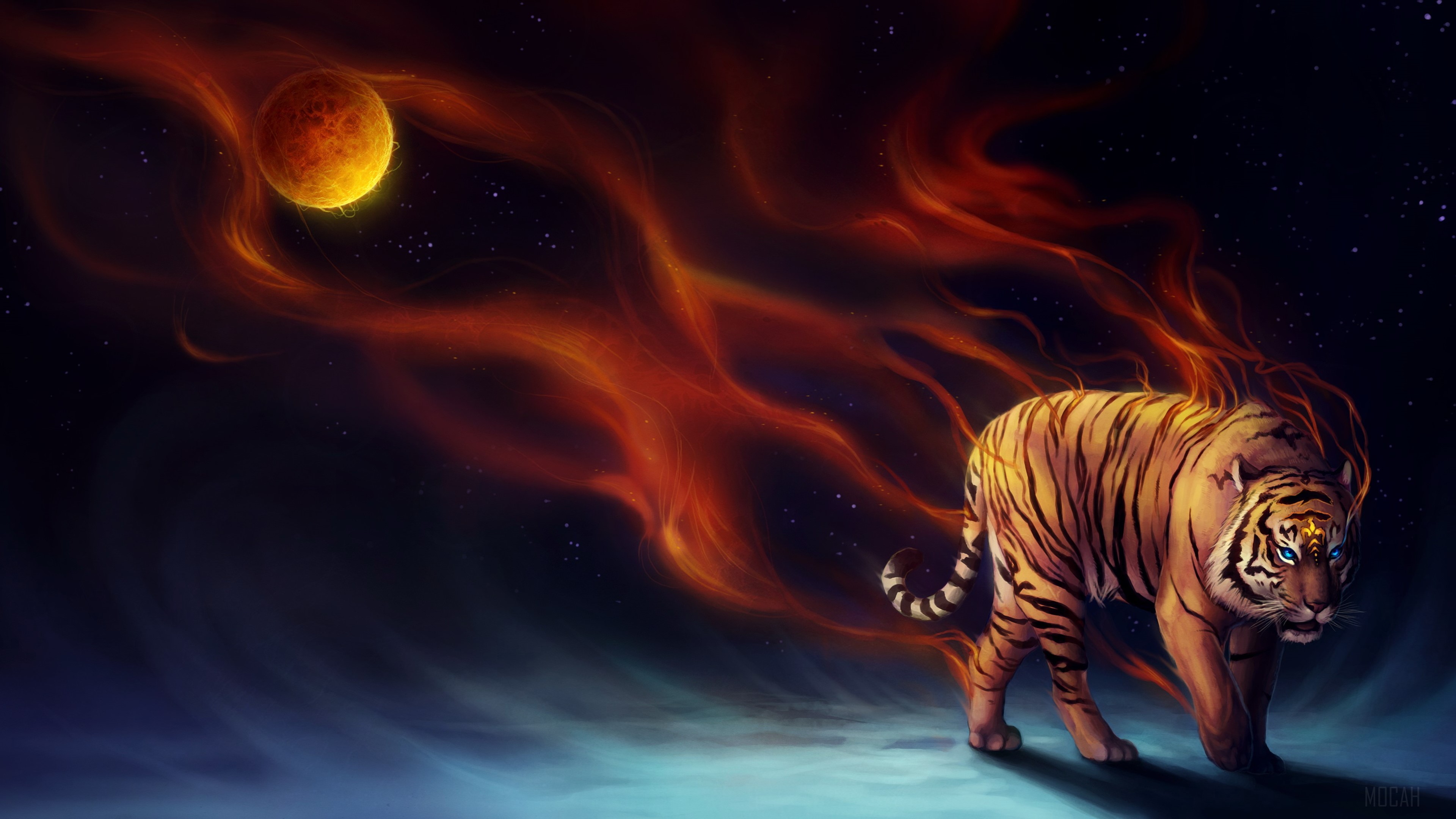 Tiger Fantasy Magical Flame 4k Gallery HD Wallpaper