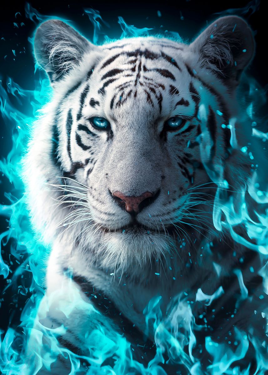 siberian tiger blue fire ' Poster