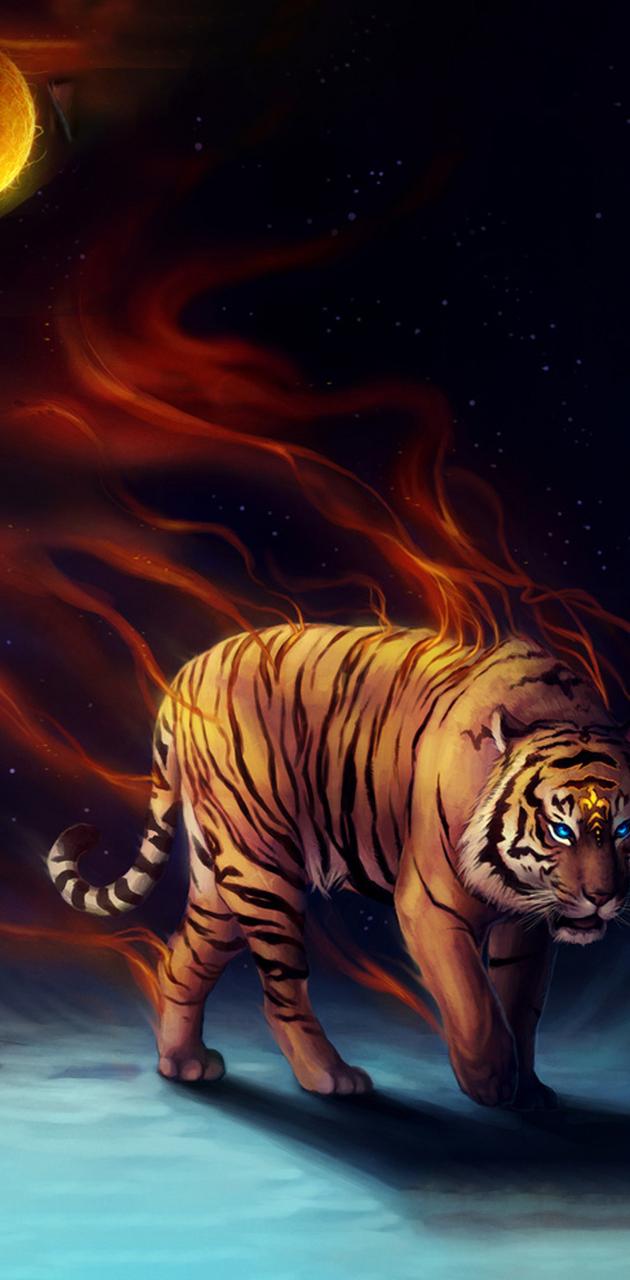 Flaming tiger wallpaper