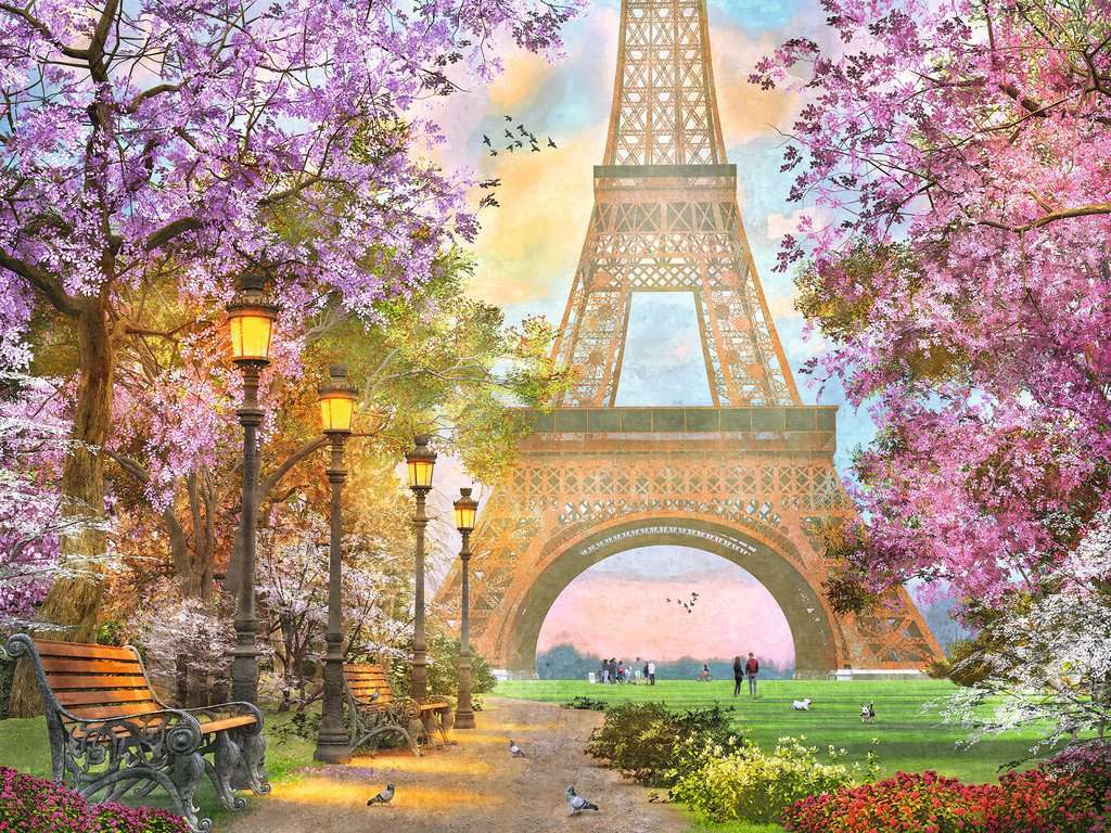 Purple Flower Paris Park Eiffel Tower Photo Backdrop High Quality Computer Print Scenic Background