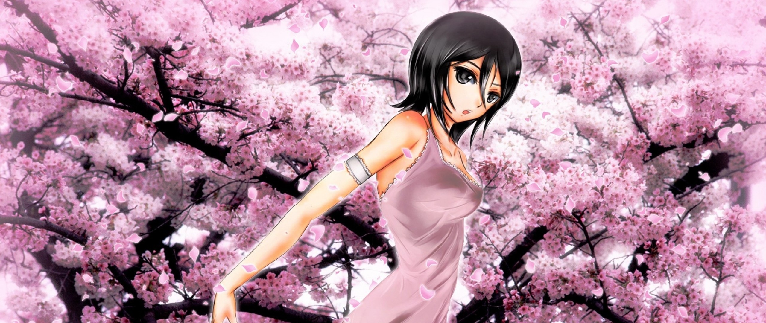 Wallpaper anime, girl, garden, flower, sakura, spring