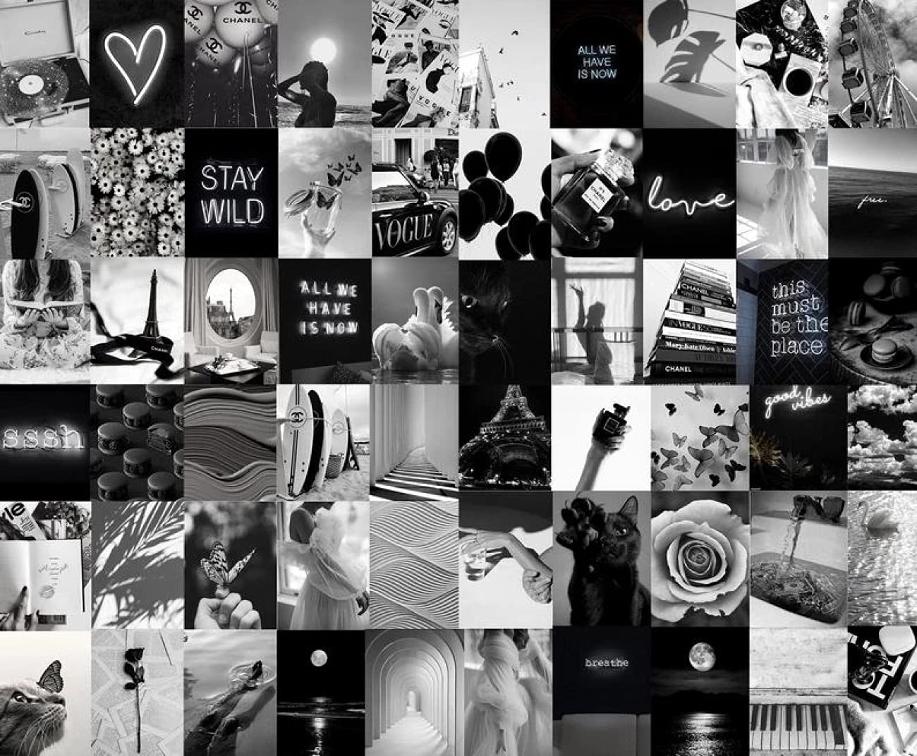 Aesthetic Picture Wall Collage Kit Black & White Vintage Fashion Mood Board Set 60pcs Photo Wallpaper Art Prints Posters