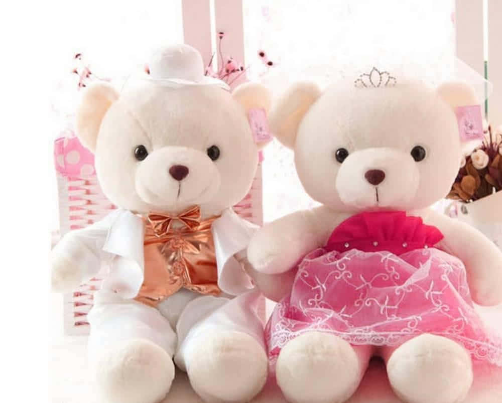 Download Cute Pink Teddy Bear Couple Wallpaper