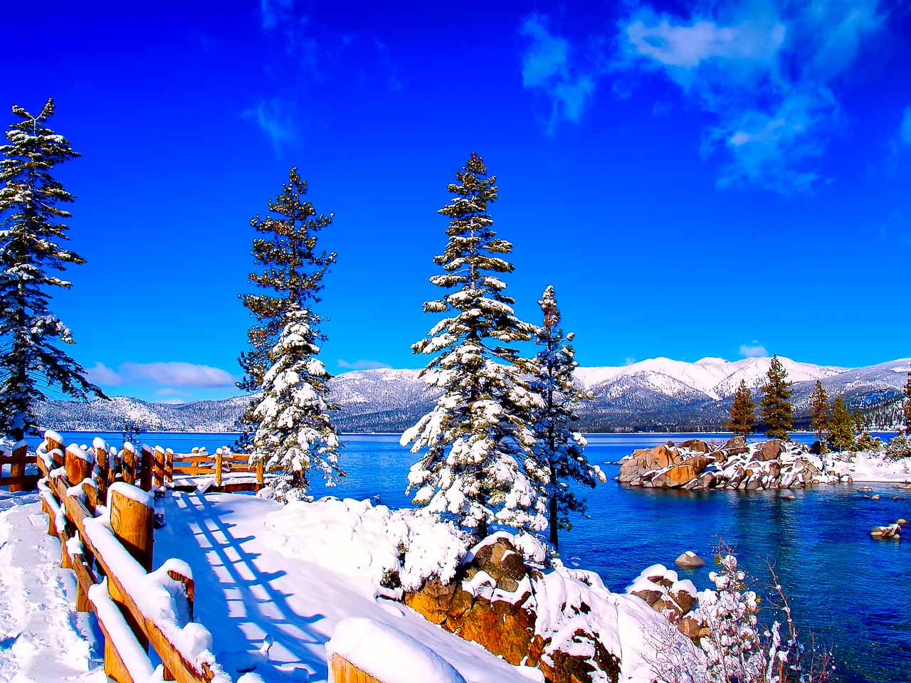 Sand Harbor Lake Tahoe with Snow. T&K Image Art Photography