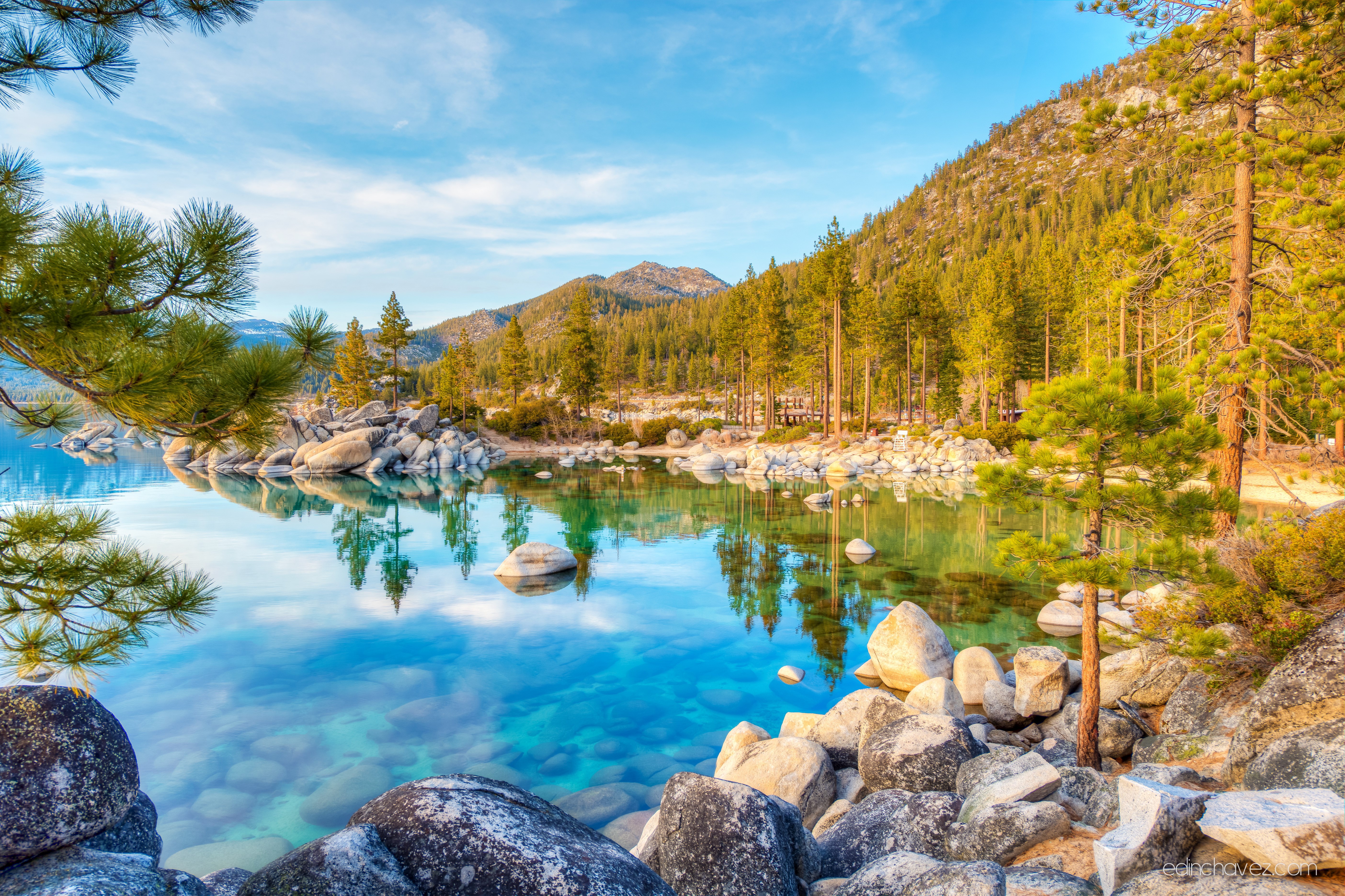 4K, 5K, Lake Tahoe, USA, Lake, Mountains, Stones, Coast, Trees Gallery HD Wallpaper