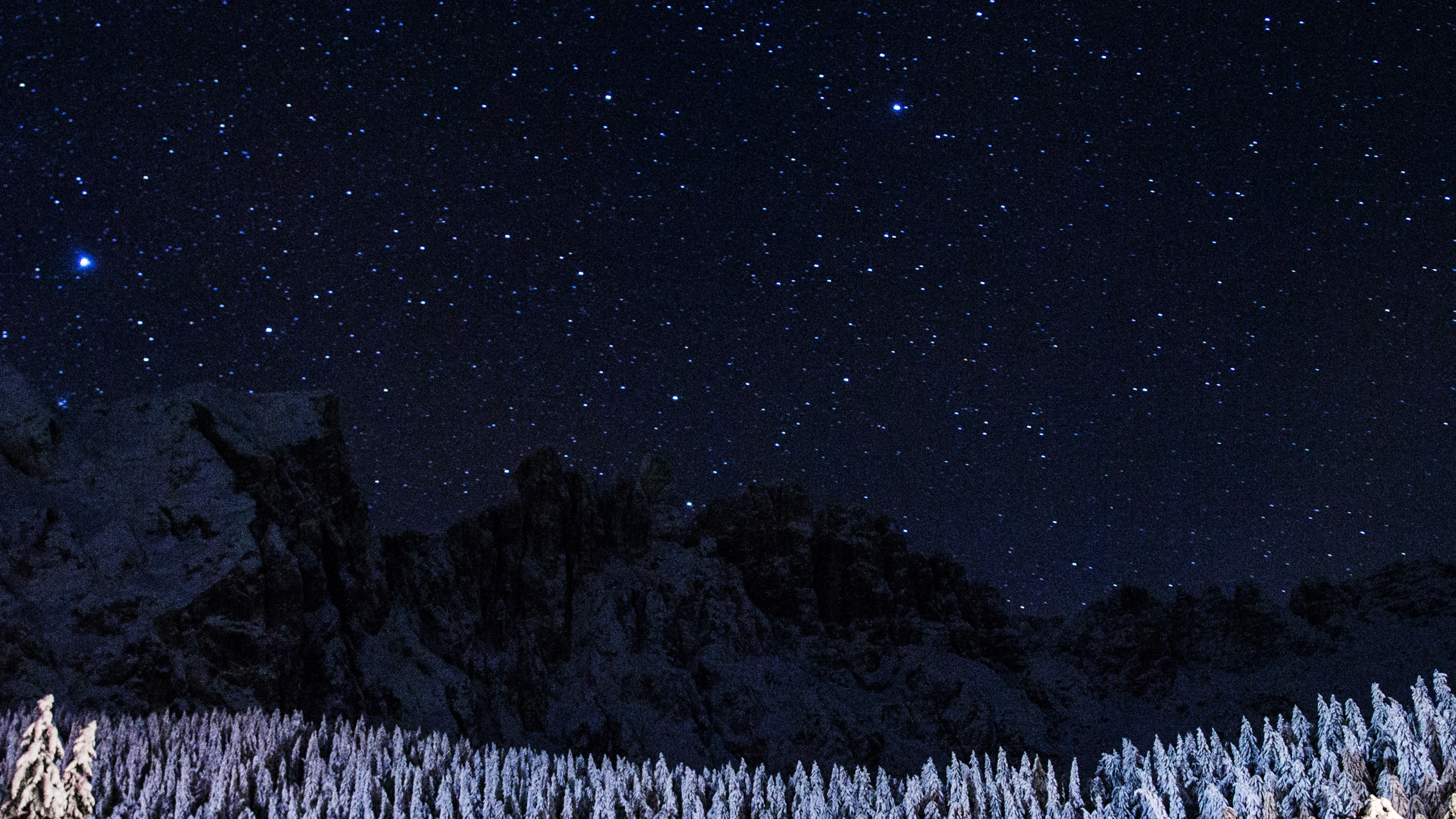 Night Mountain Sky Space Star Cold Winter Wallpaper