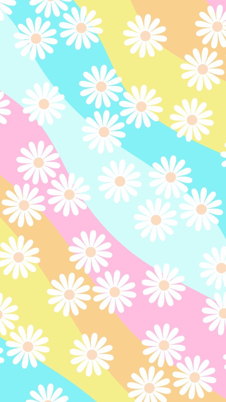 Phone wallpaper, background. 'bright pastel daisy design'. Bright wallpaper, Spring pattern wallpaper, Cute patterns wallpaper