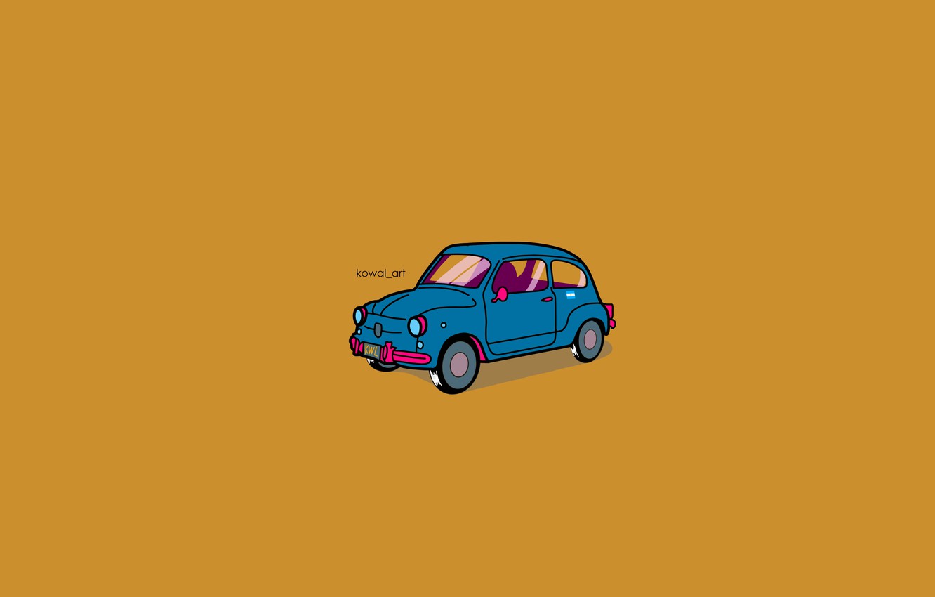 Wallpaper car, minimalism, digital art, artwork, Fiat, simple background, KowalArt, Fiat - for desktop, section минимализм
