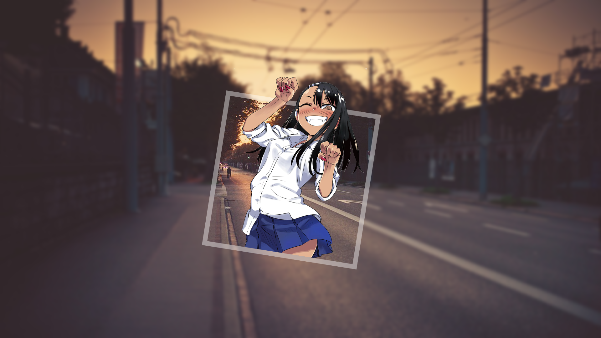 Blurred, Nagatoro Hayase, Nagatoro, Picture In Picture, School Uniform, Dark Hair, Please Dont Bully Me, Manga, Cityscape, Dusk Gallery HD Wallpaper
