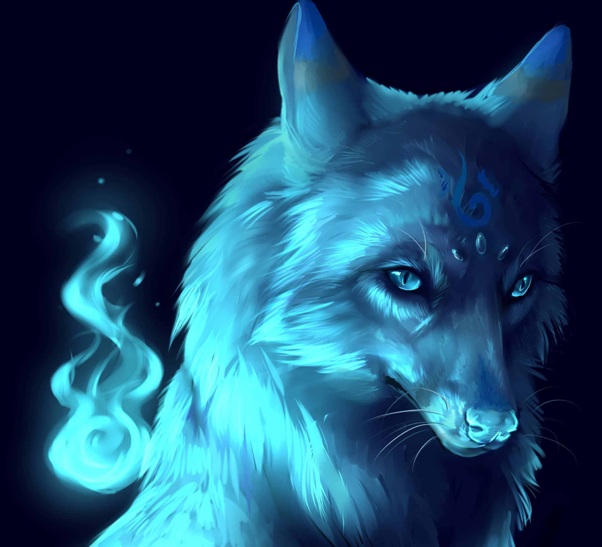 Download Digital Art Cool Blue Wolf With Fire Wallpaper