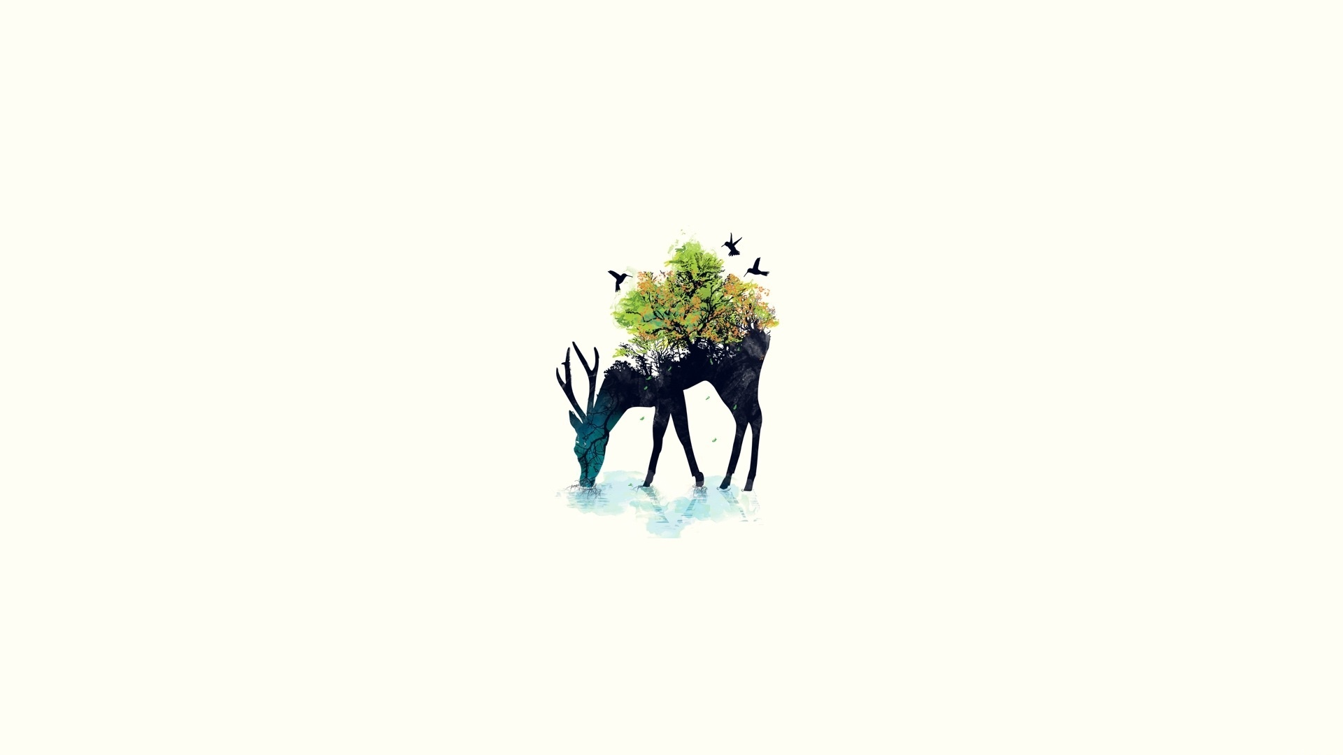 Wallpaper, illustration, deer, nature, minimalism, logo, cartoon, vector, background 1920x1080