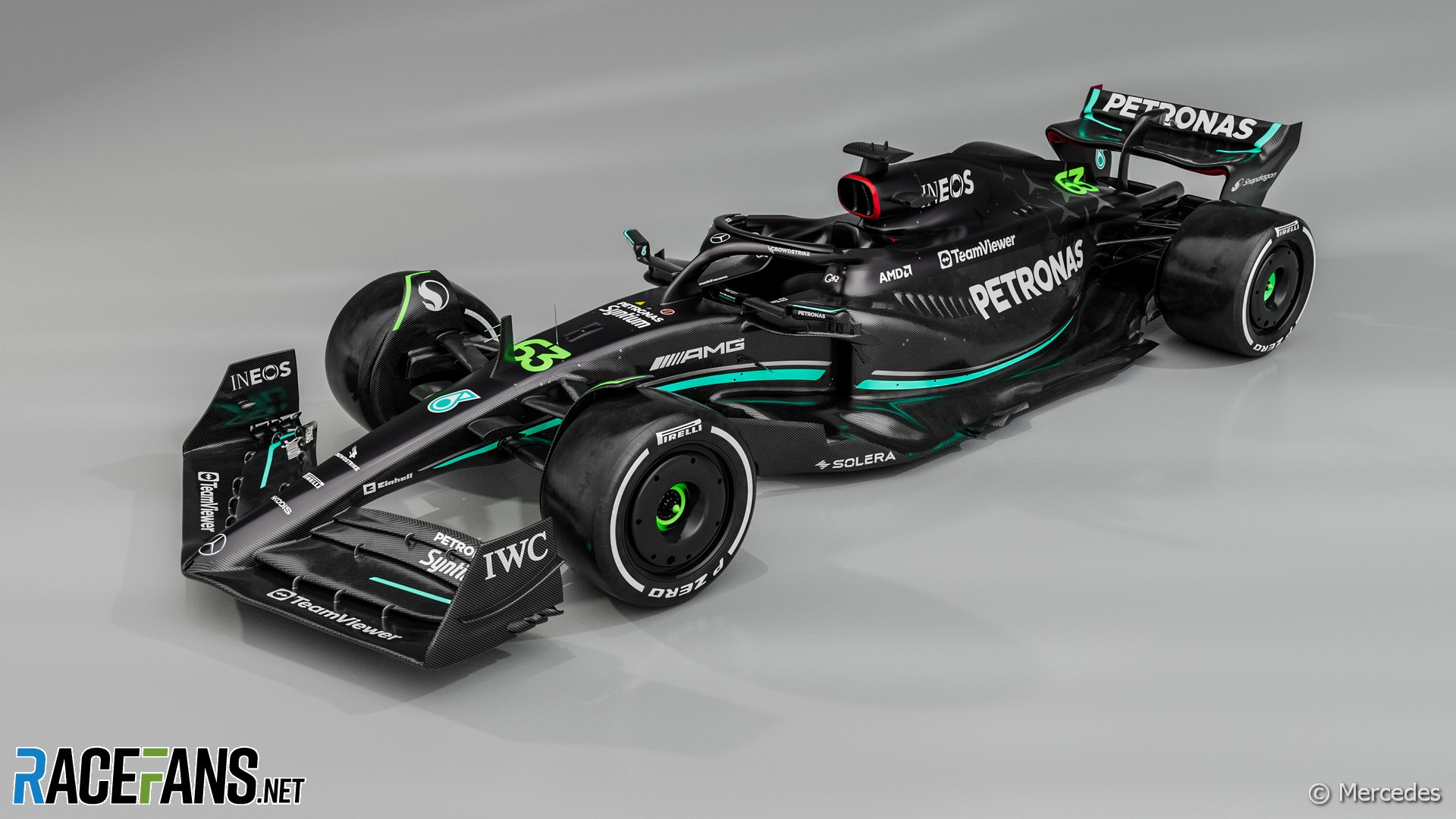 2023 Mercedes W14 Russell colours · RaceFans