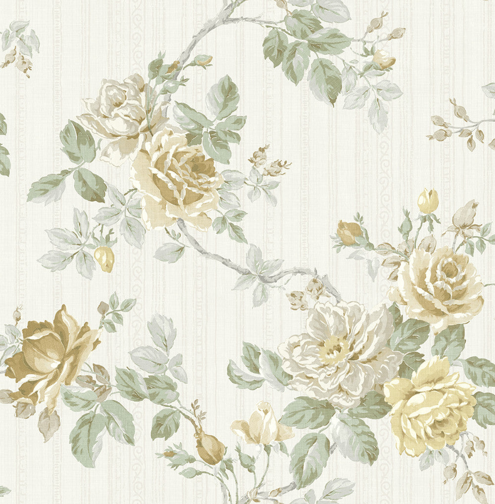 Springtime Trail Wallpaper in Yellow and Green from the Spring Garden