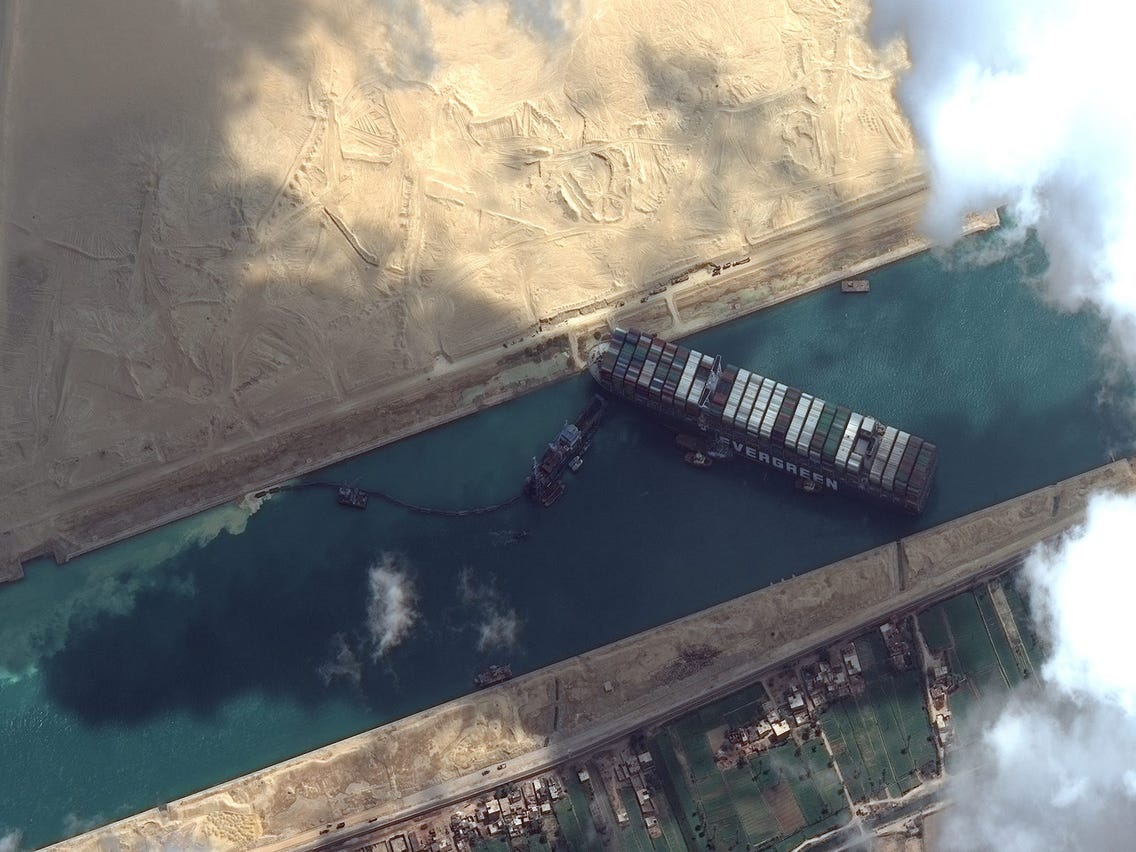 Satellite Image Show the Ship Blocking the Suez Canal