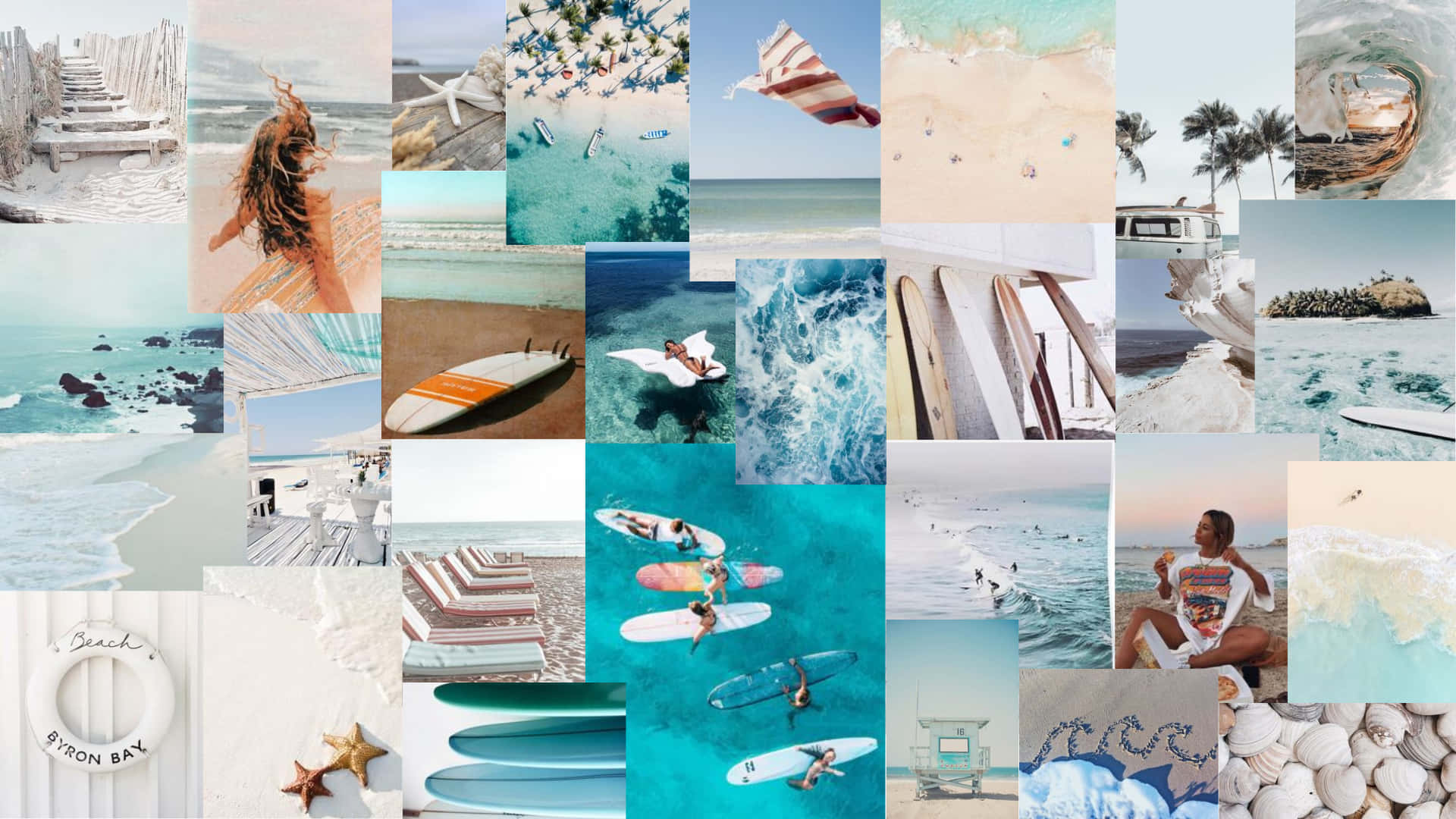 Download Enjoying the summer season while completing your digital tasks with a fashionable collage aesthetic laptop. Wallpaper
