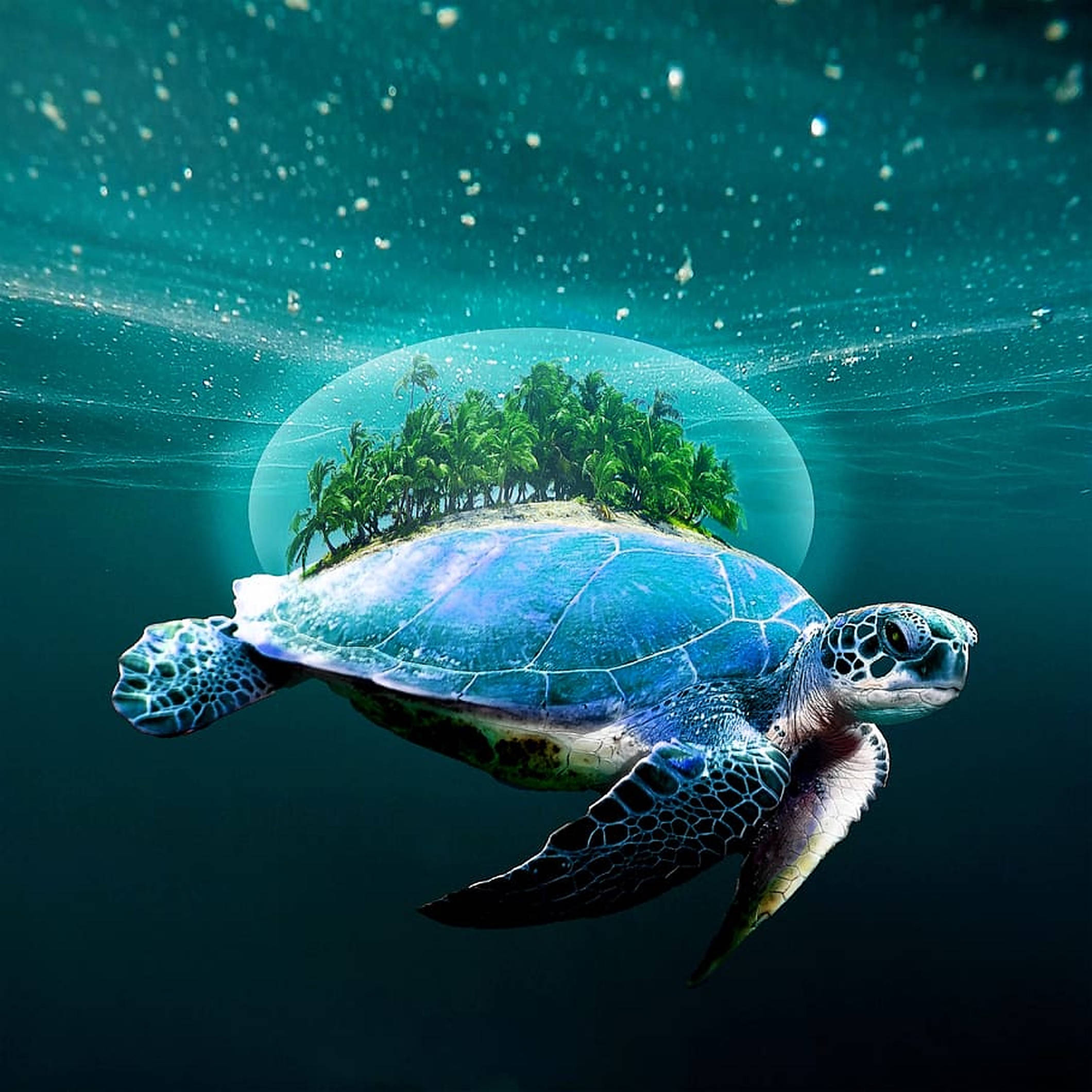 Download Turtle With Miniature Island Wallpaper
