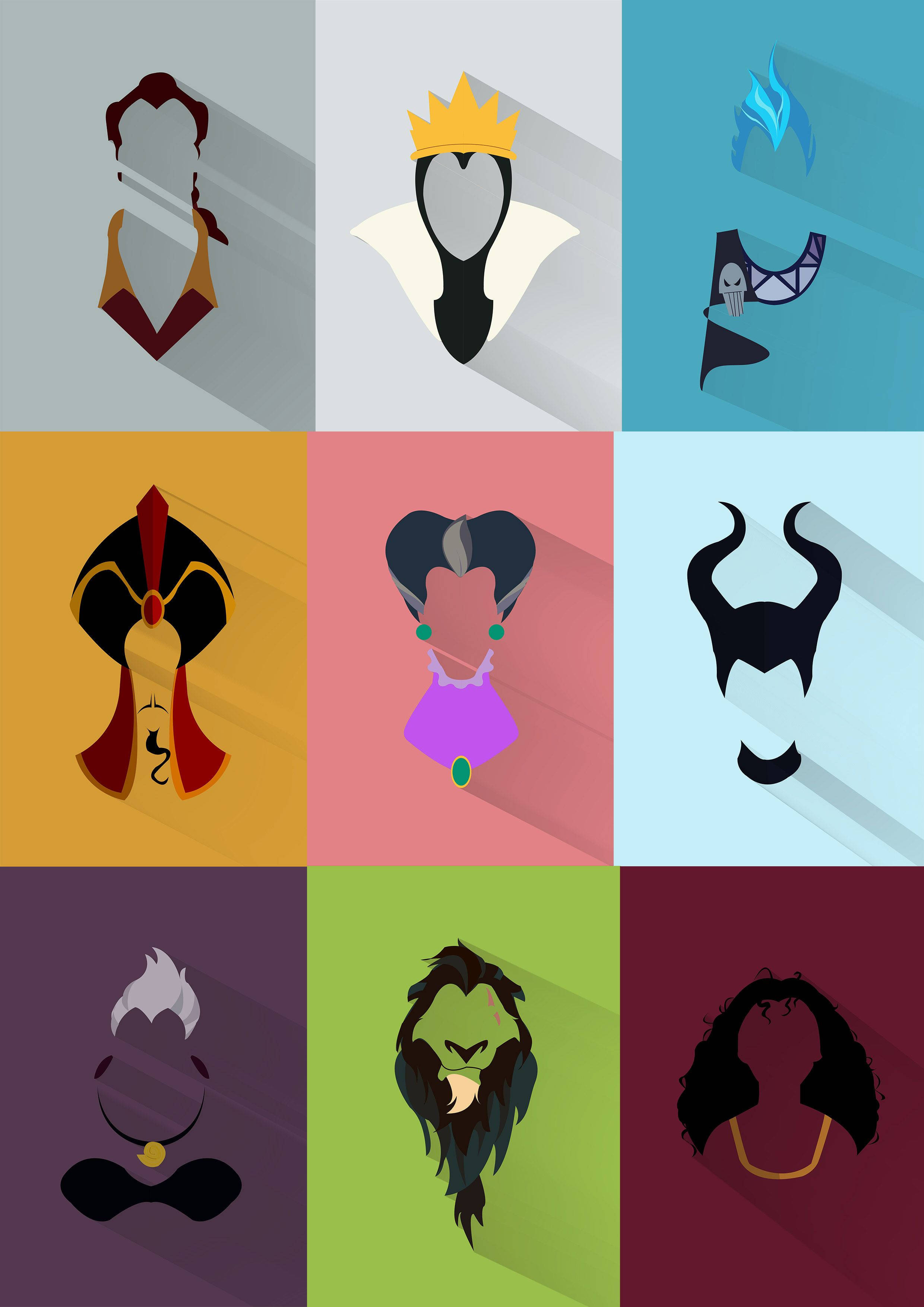 Download Cute Disney Villains Flat Design Wallpaper